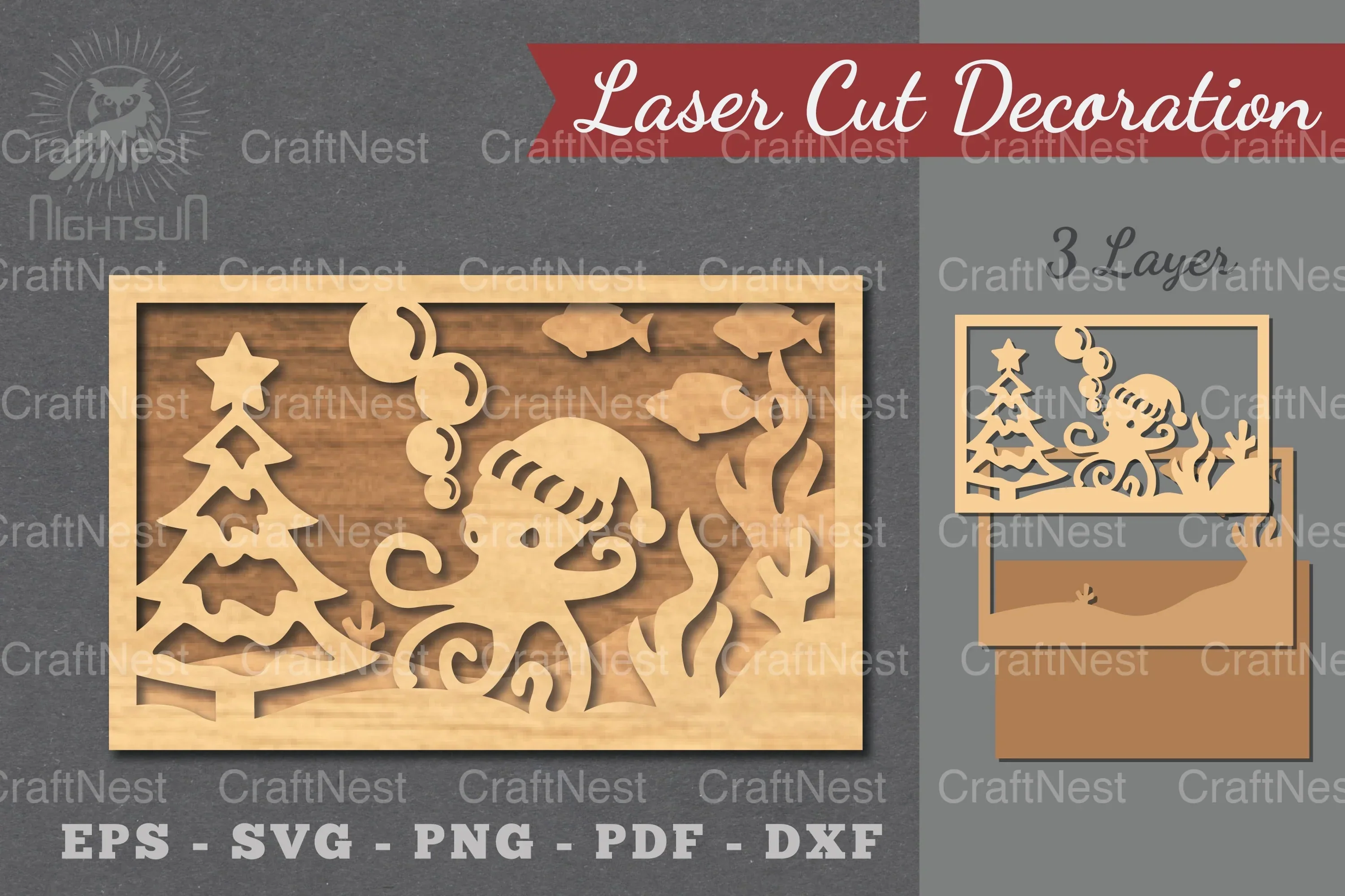 Underwater Christmas Scene Laser Cut Decoration Clipart Bundle