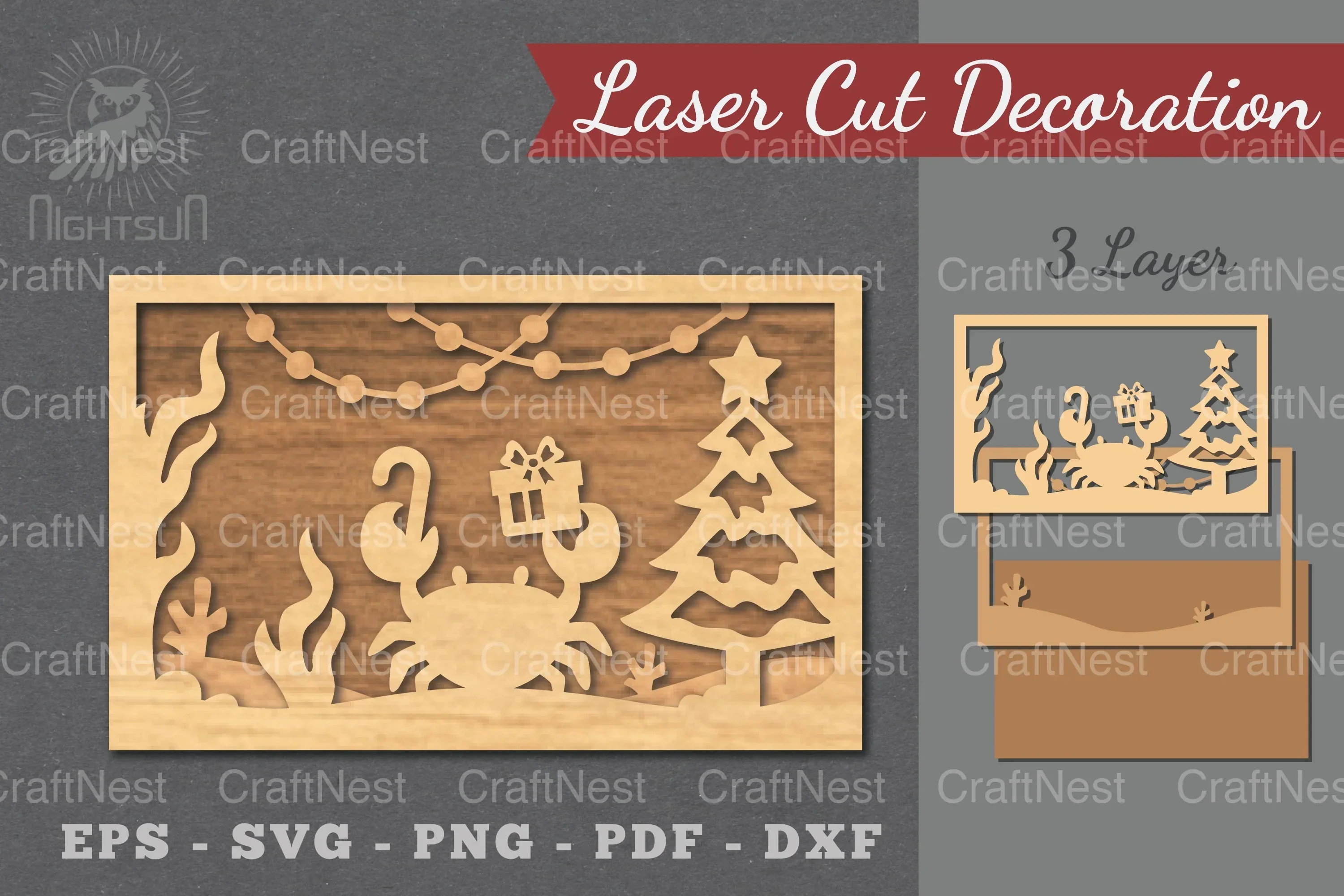 Underwater Christmas Scene Laser Cut Decoration Clipart Bundle