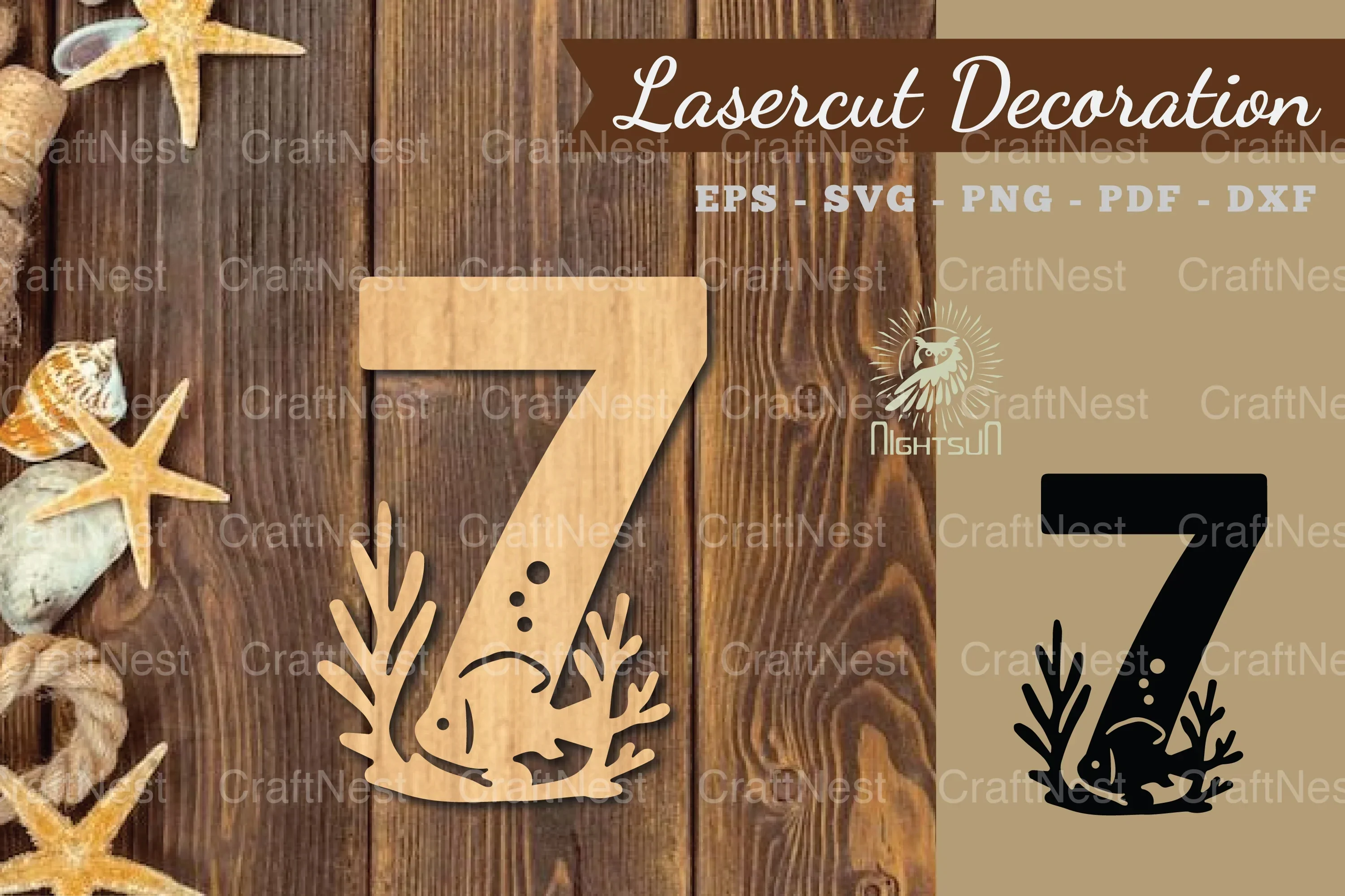 Underwater Number Seven Lasercut Decoration Clipart Bundle