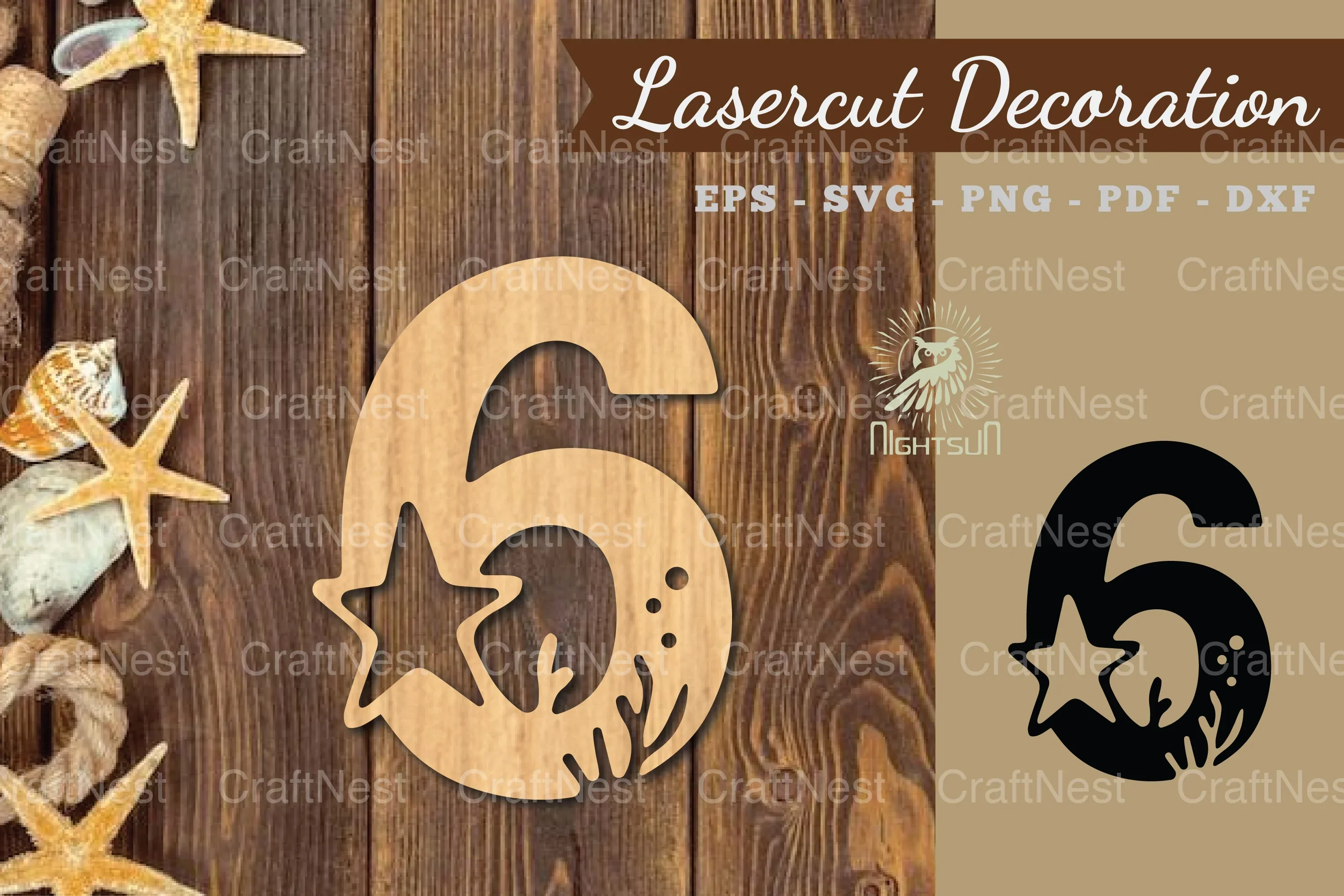 Underwater Number Six Lasercut Decoration Clipart Bundle