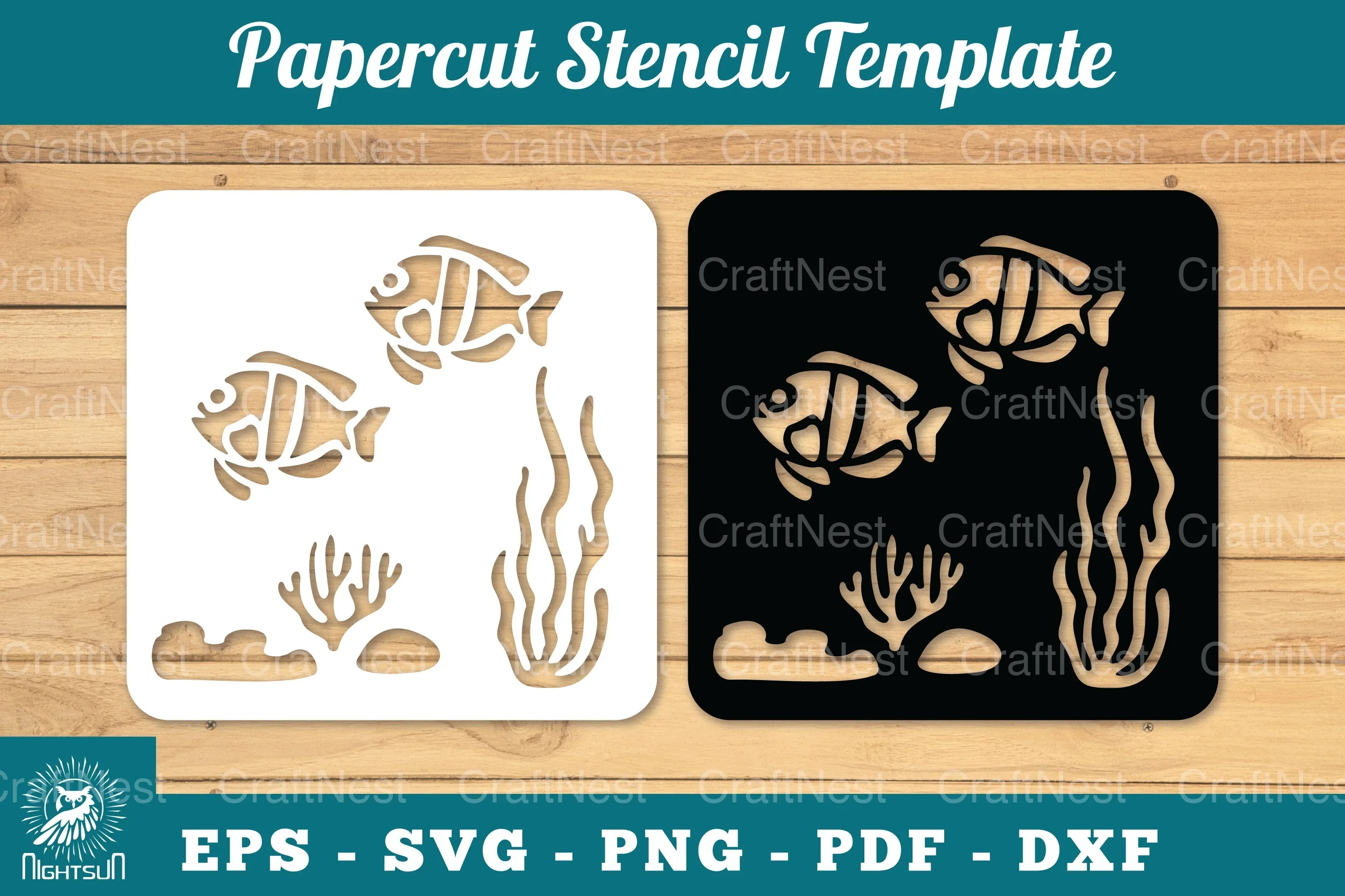 Underwater Scene Papercut Stencil Clipart Bundle