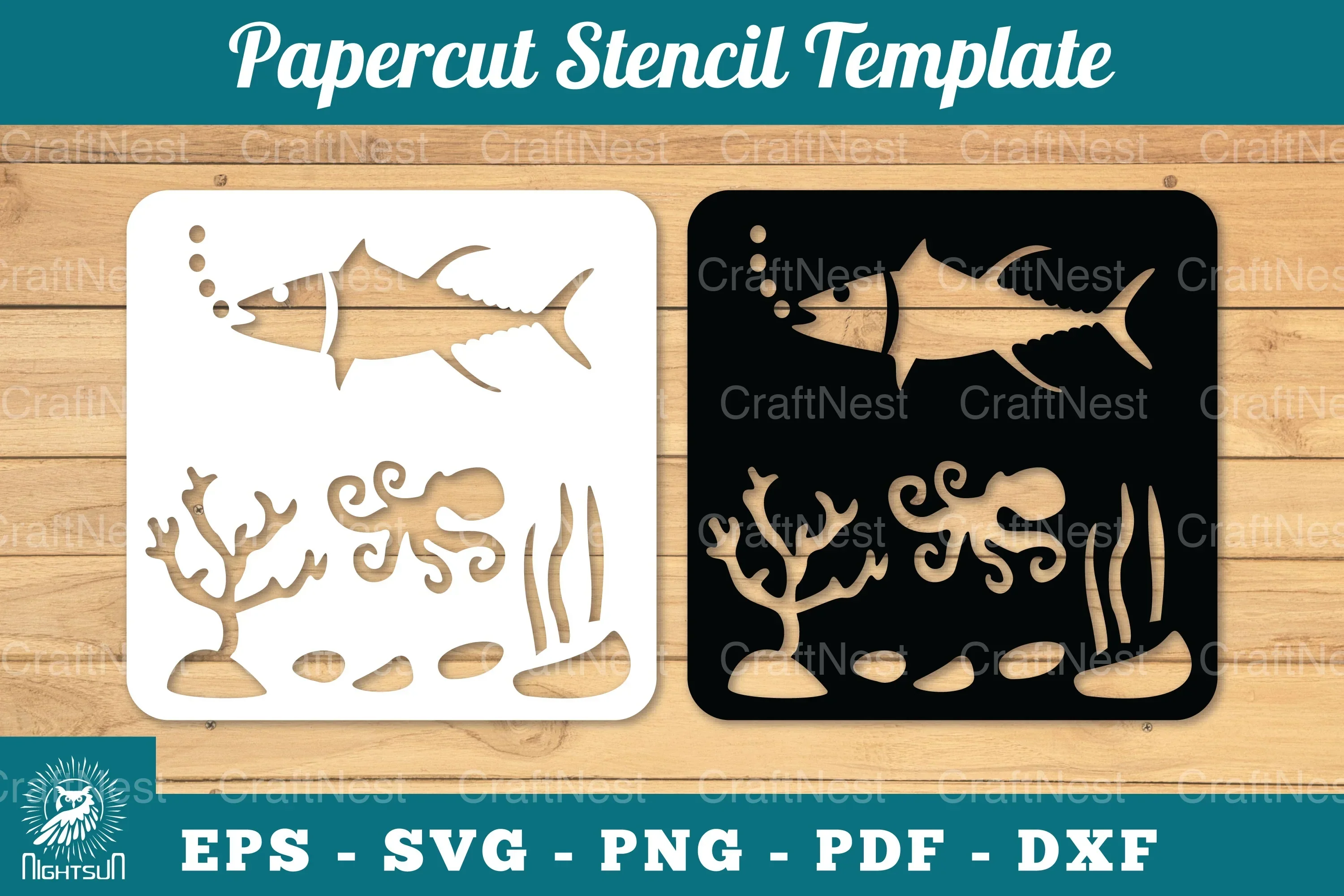 Underwater Scene Papercut Stencil Clipart Bundle