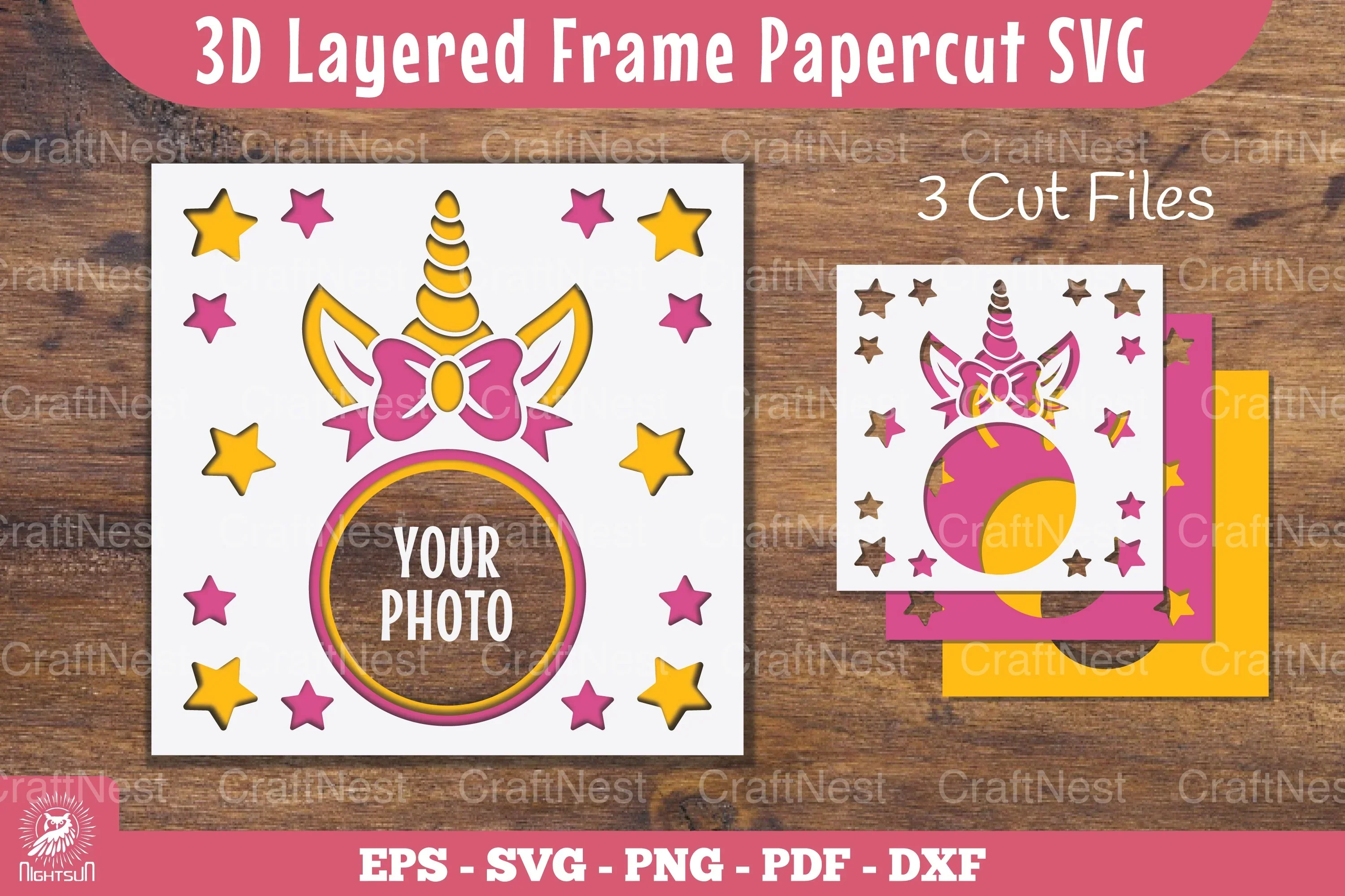 Unicorn 3D Layered Frame Papercut Clipart Bundle
