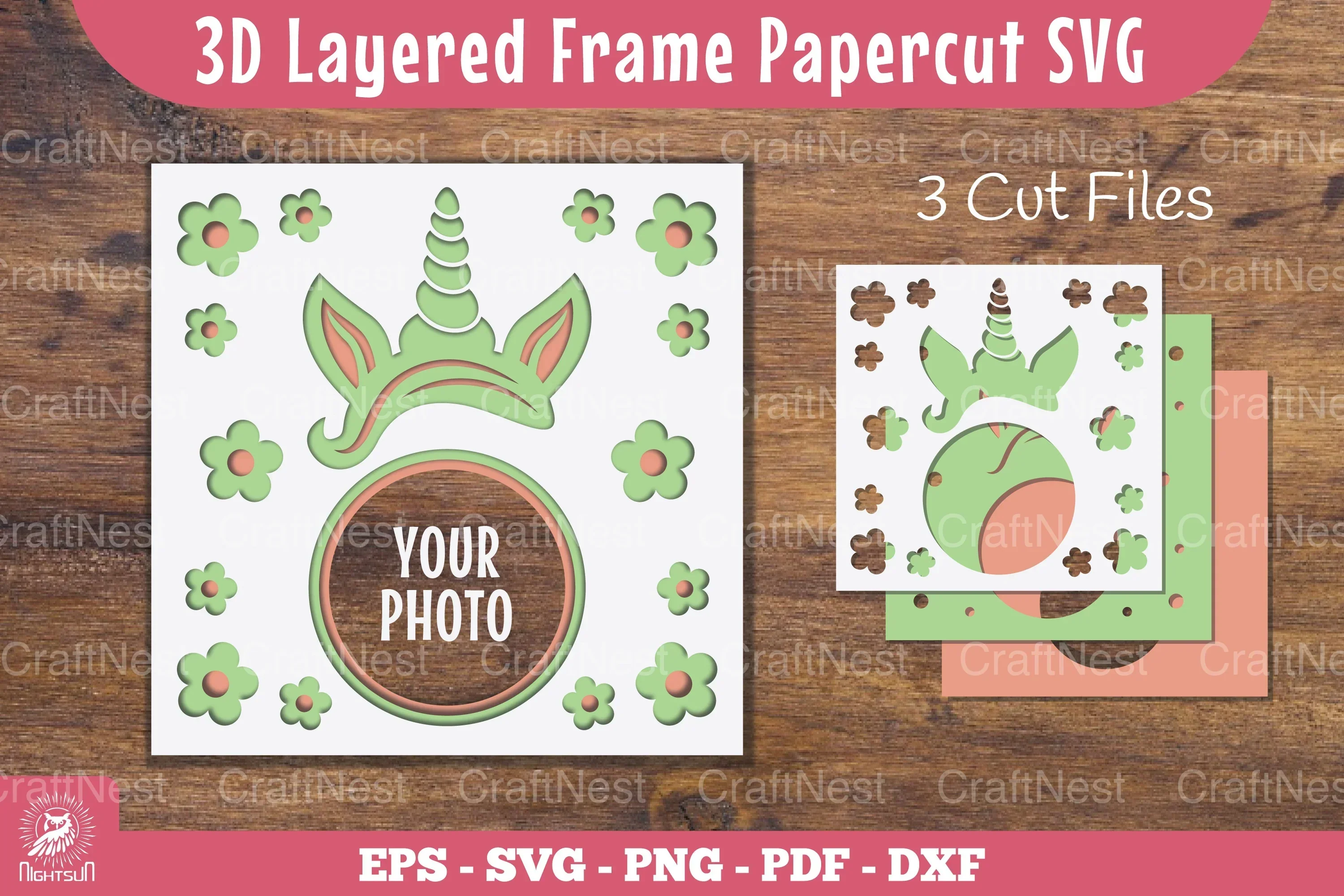 Unicorn 3D Layered Frame Papercut Clipart Bundle
