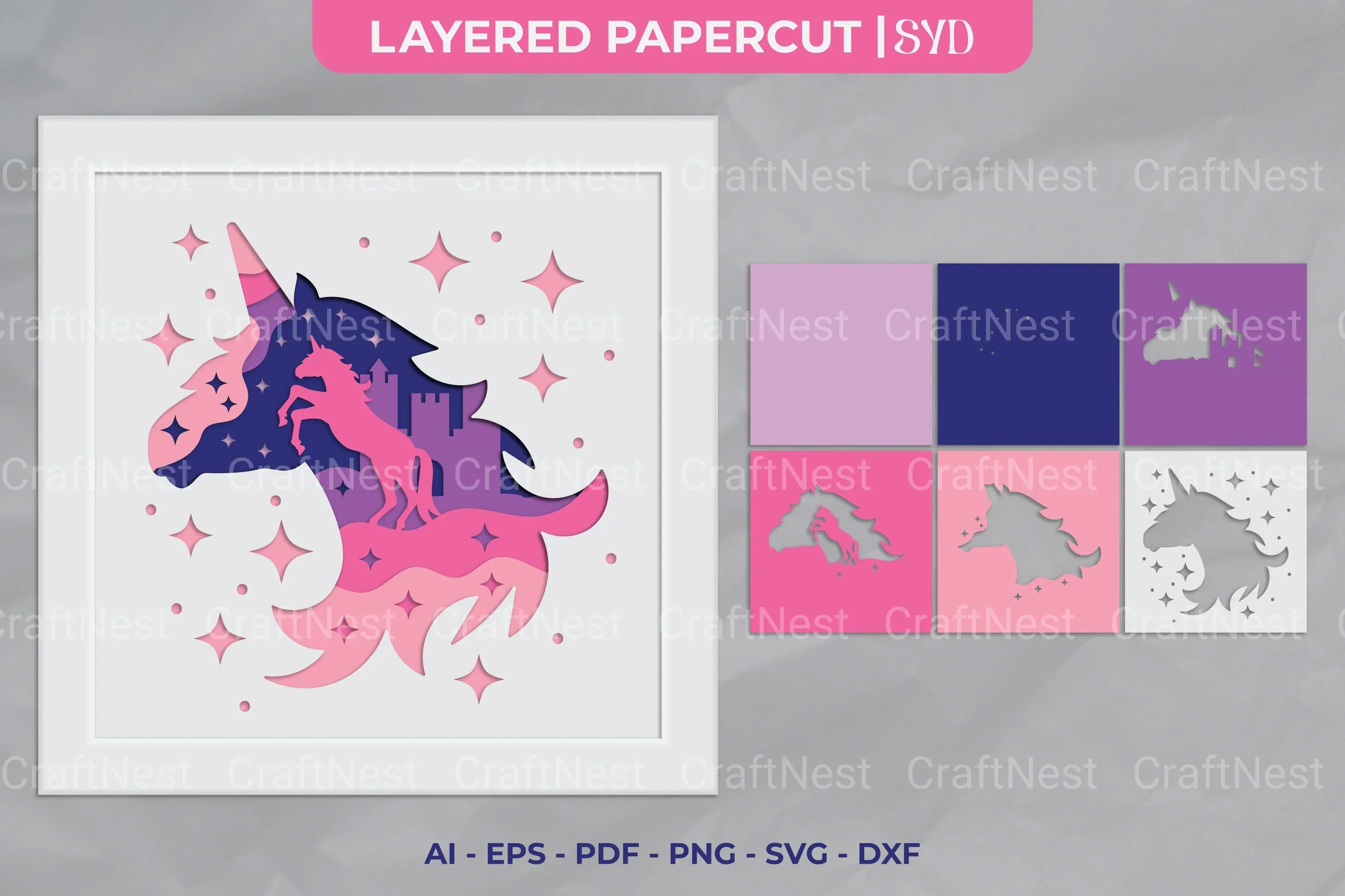 Unicorn 3D Layered Papercut SVG Bundle