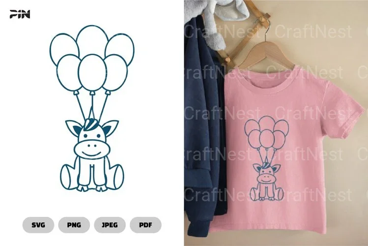 Unicorn Flying With Balloons Birthday Clipart Bundle