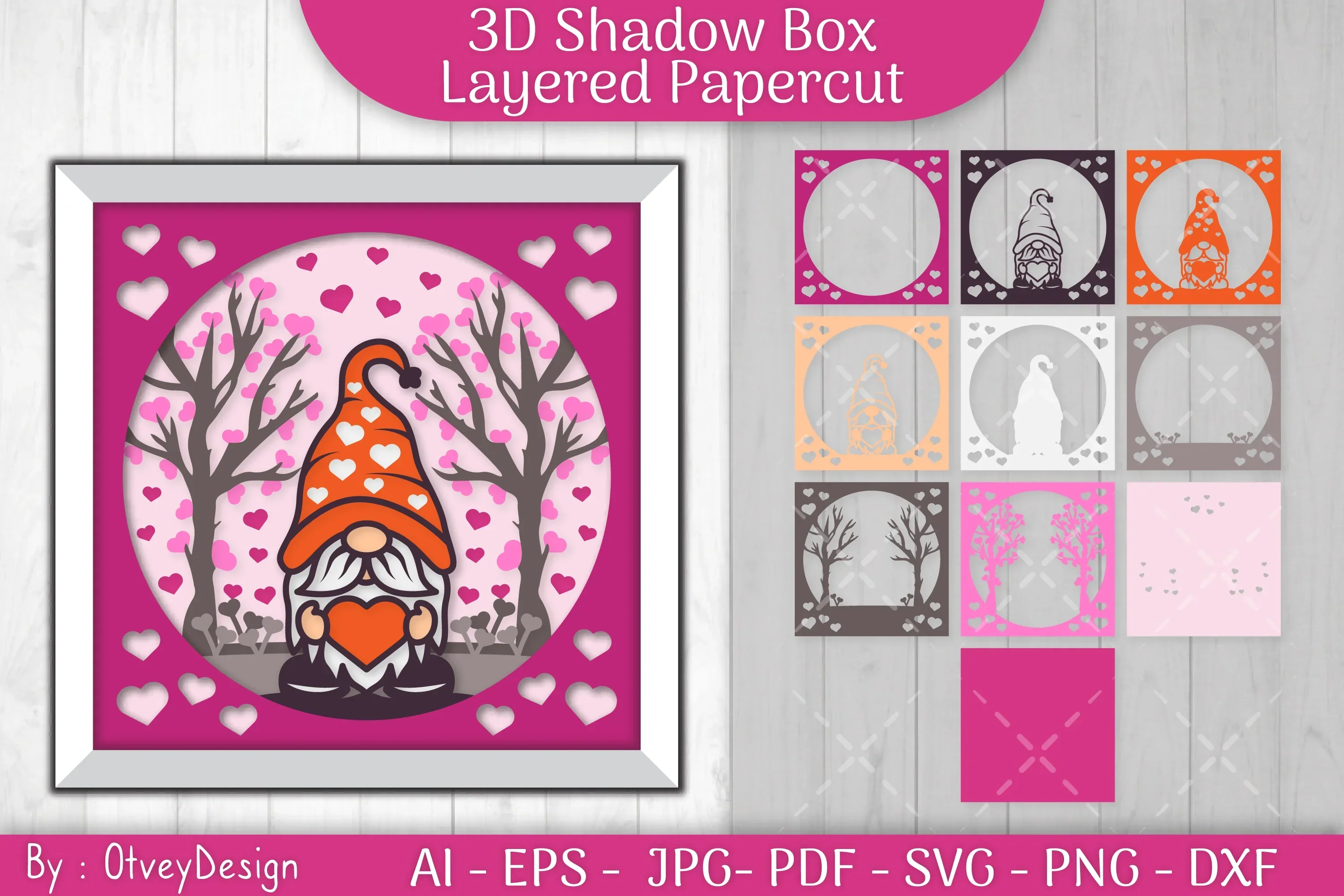 Valentine Gnome Shadow Box SVG Bundle - Image 2