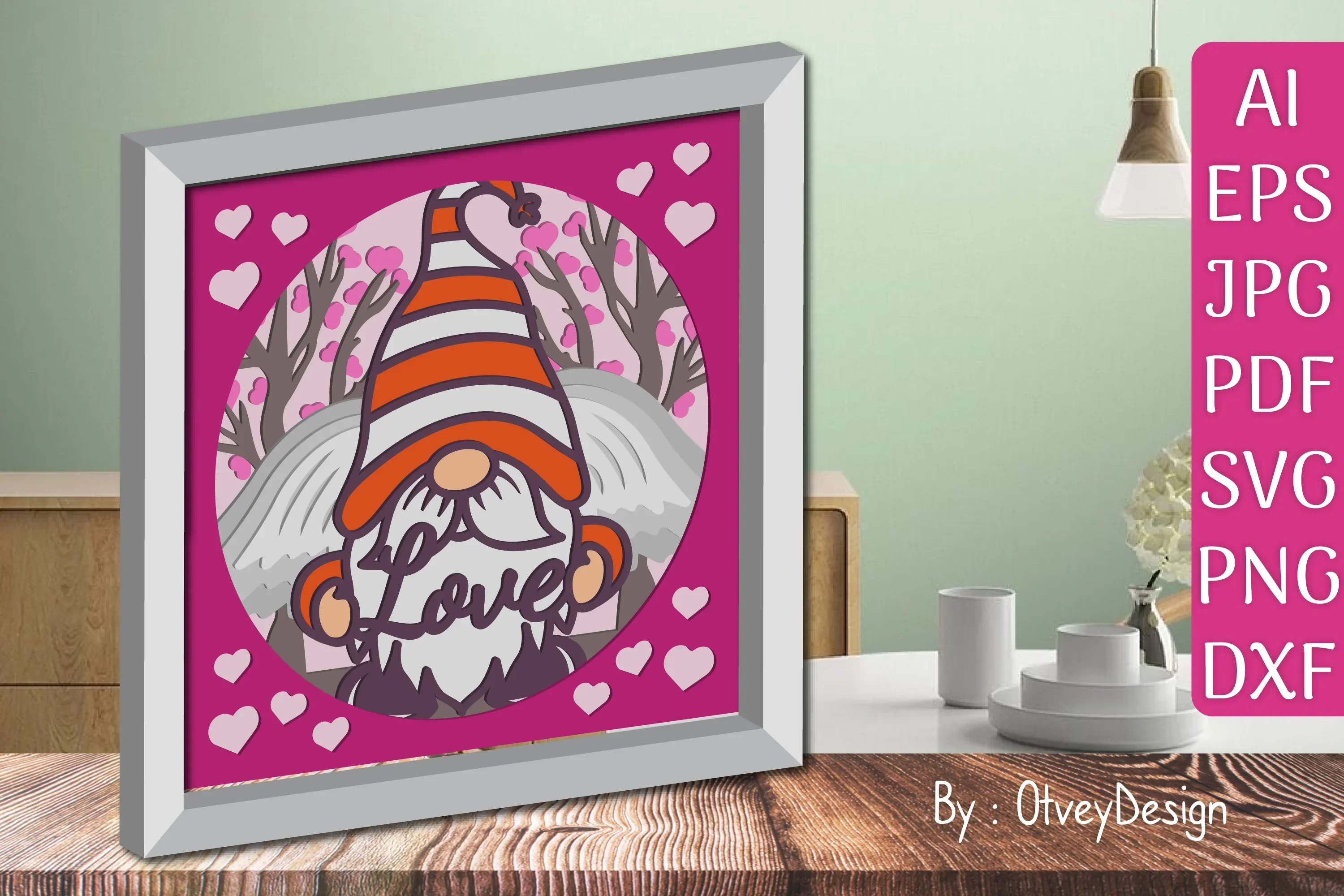 Valentine Gnome Shadow Box SVG Bundle - Image 2