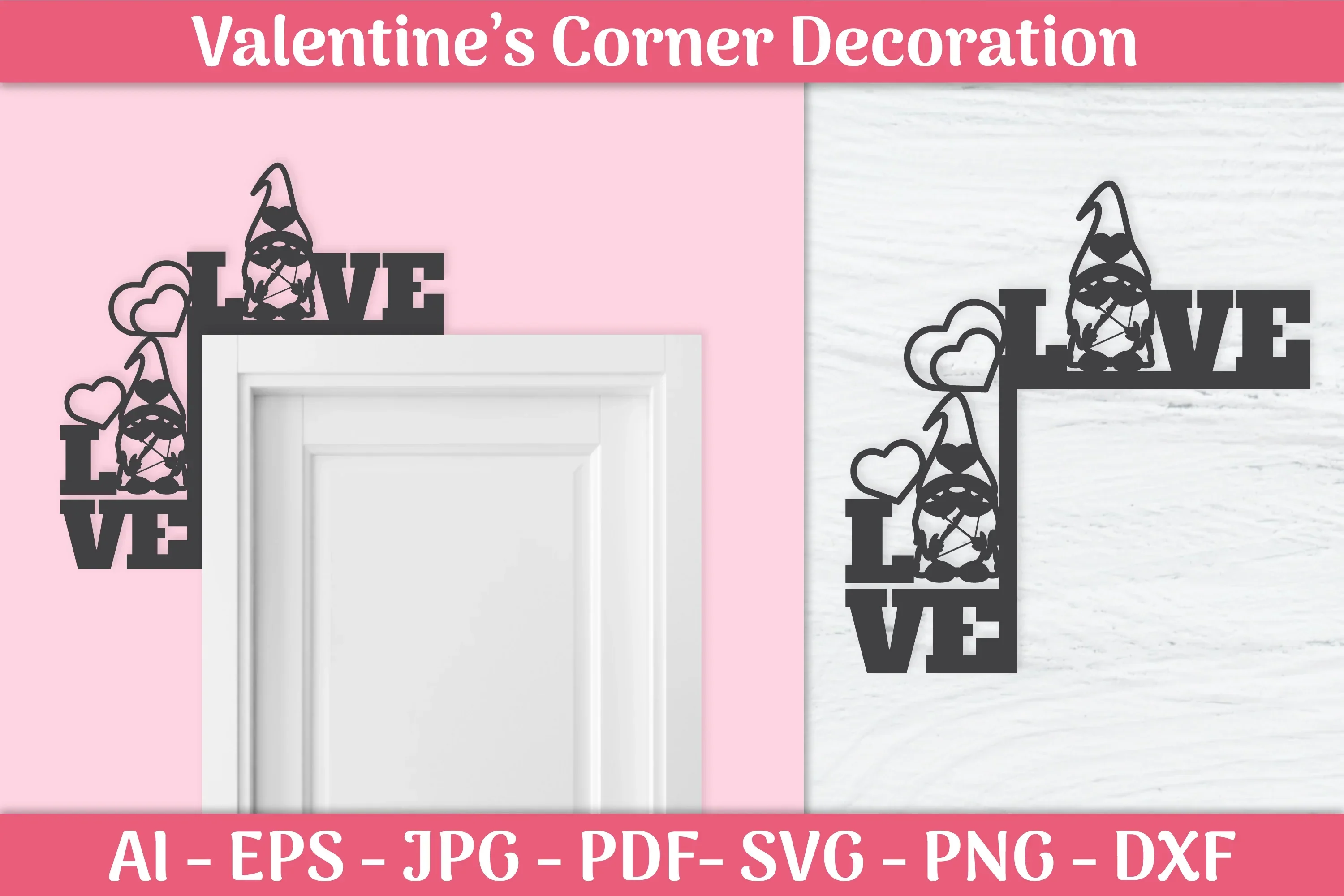 Valentine's Day Gnomes Door Corner SVG Bundle
