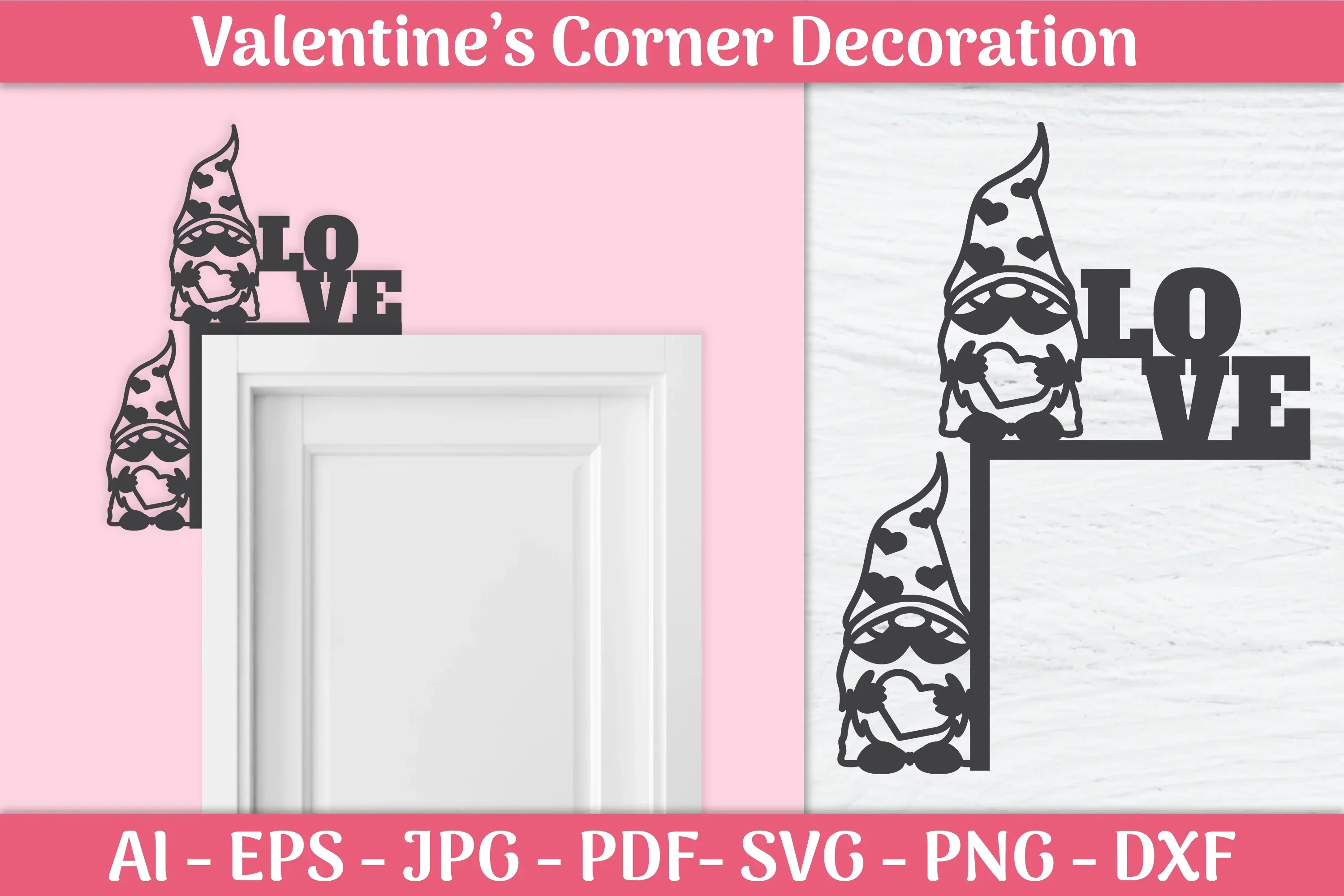 Valentine's Day Gnomes Door Corner SVG Bundle