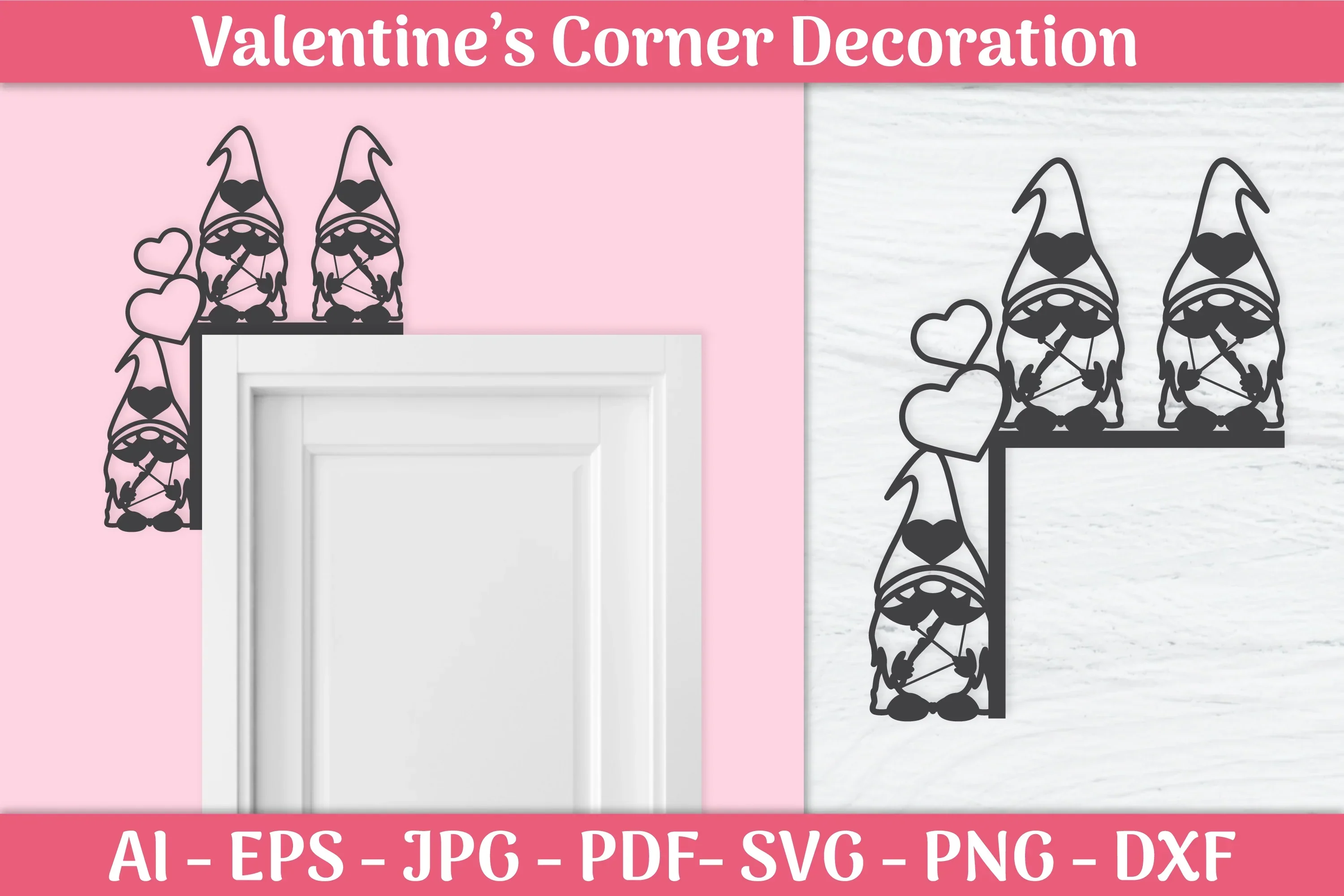 Valentine's Day Gnomes Door Corner SVG Bundle