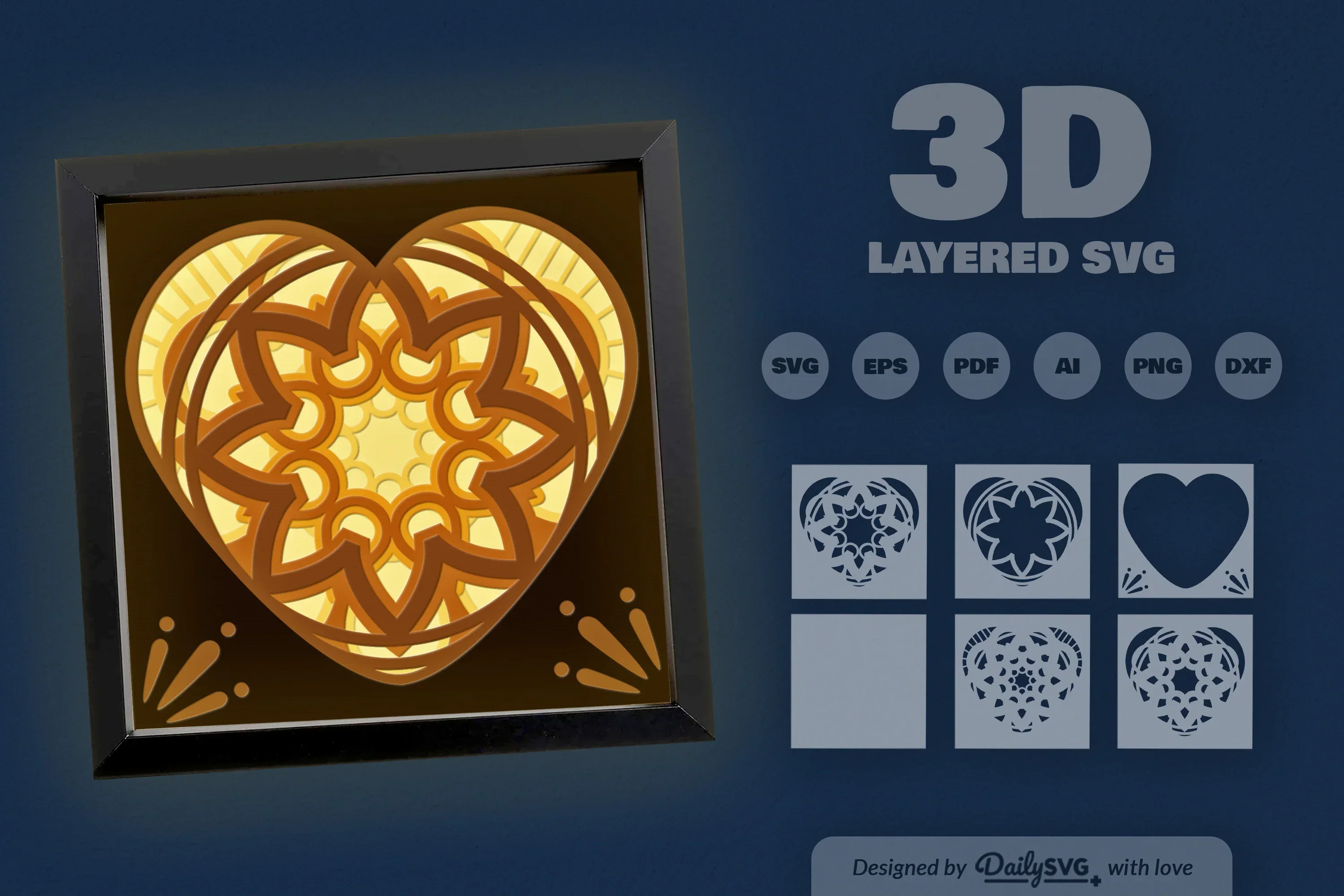 Valentine's Mandala Heart Papercut SVG Bundle - Image 3