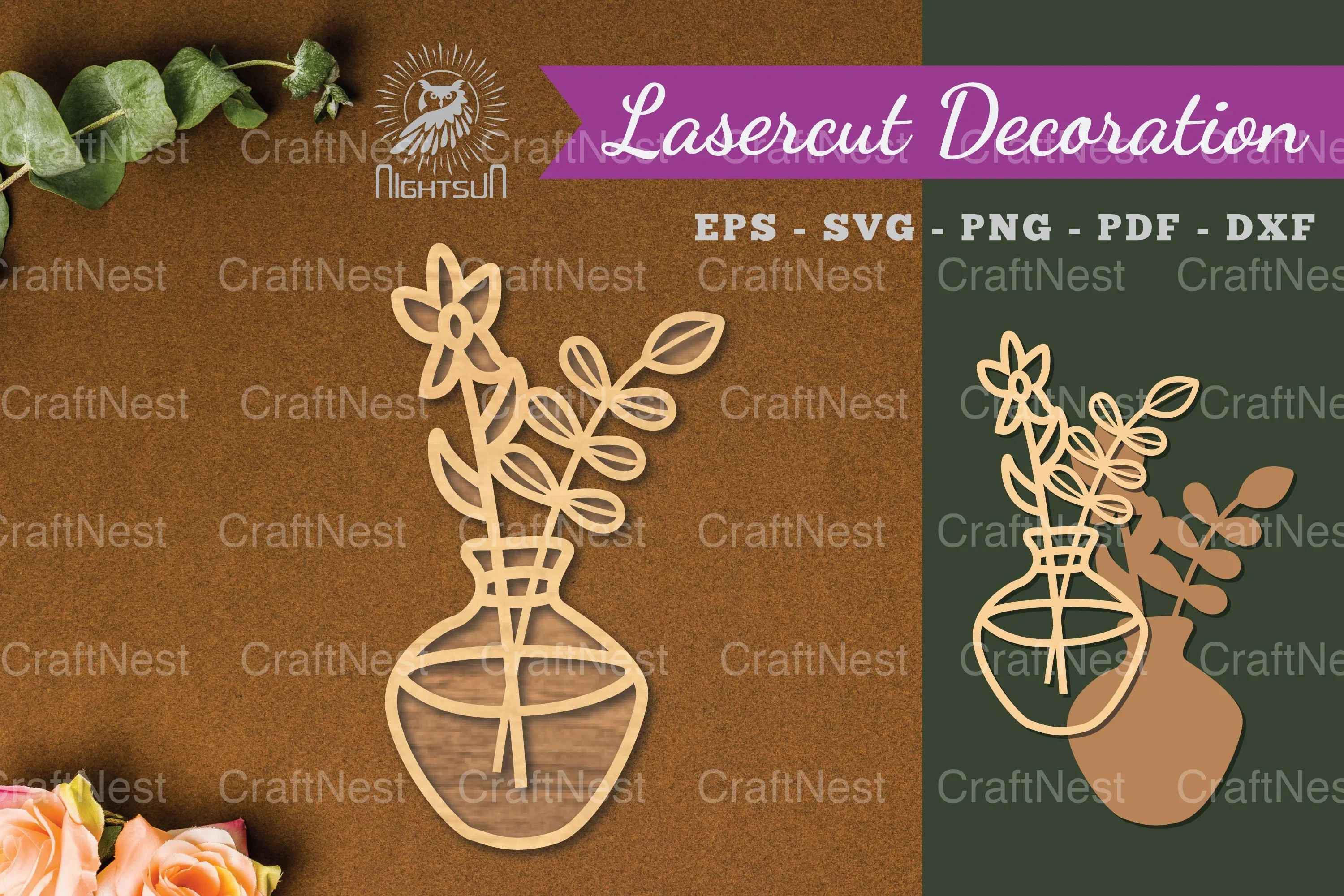 Vases with Flowers Laser Cut Decoration Clipart Bundle