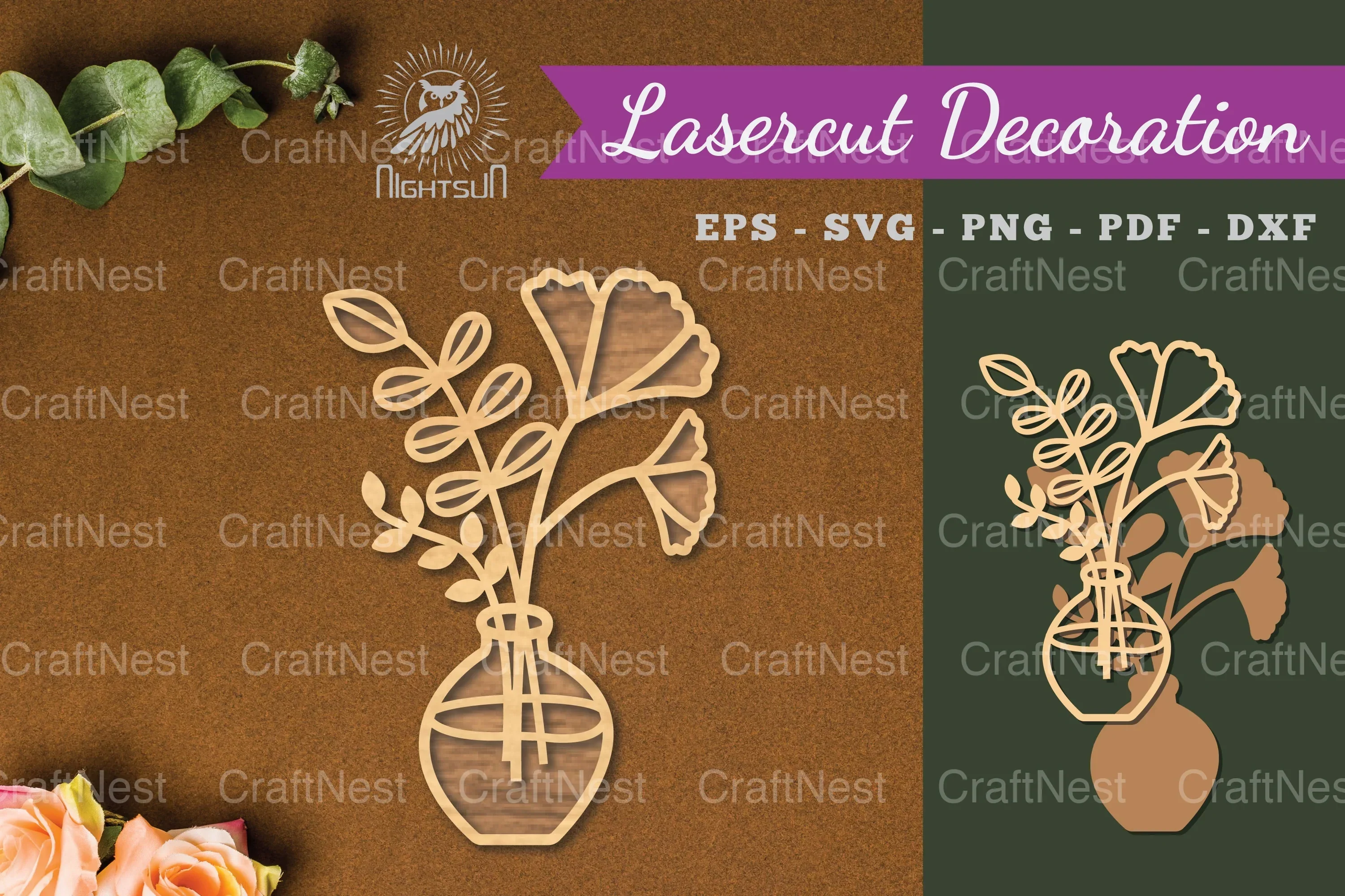 Vases with Flowers Laser Cut Decoration Clipart Bundle