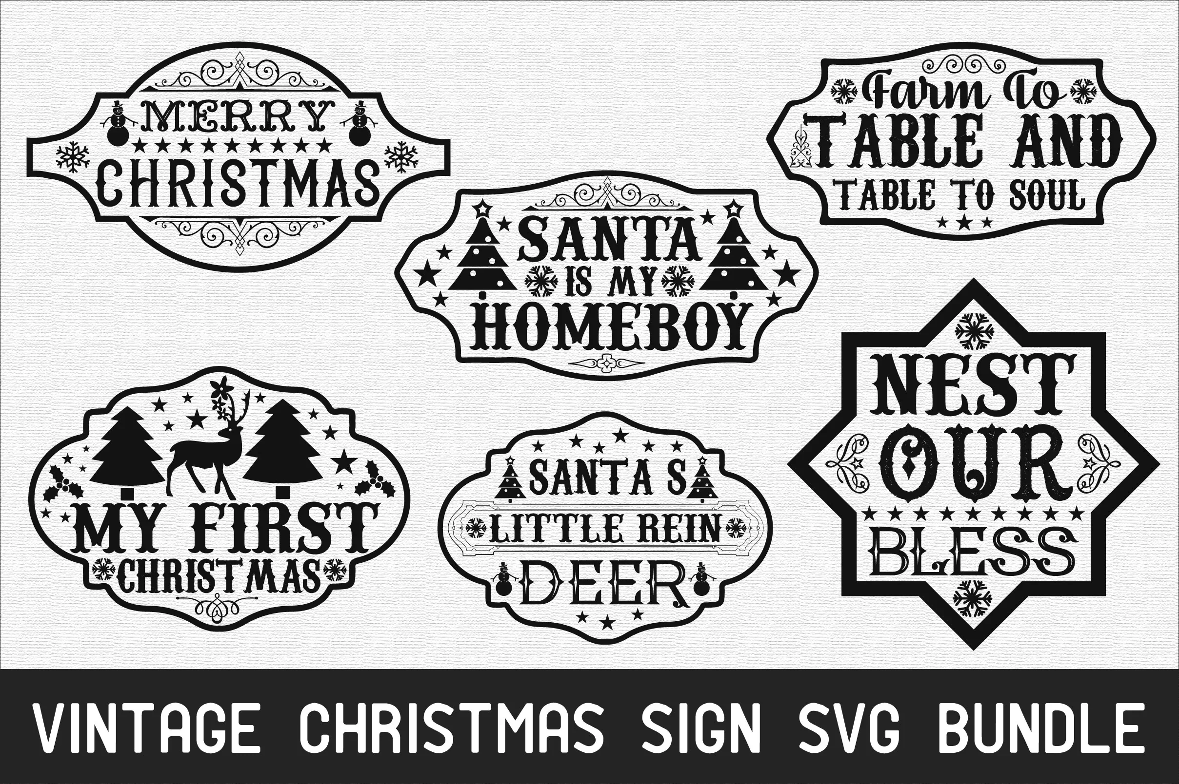 Vintage Christmas Sign SVG Bundle