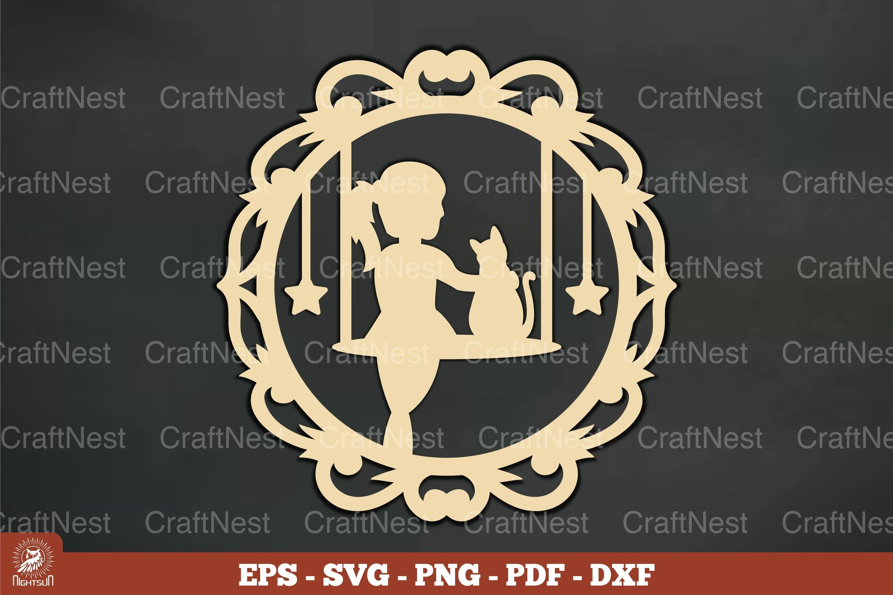 Vintage Girl and Cat Ornament Clipart Bundle