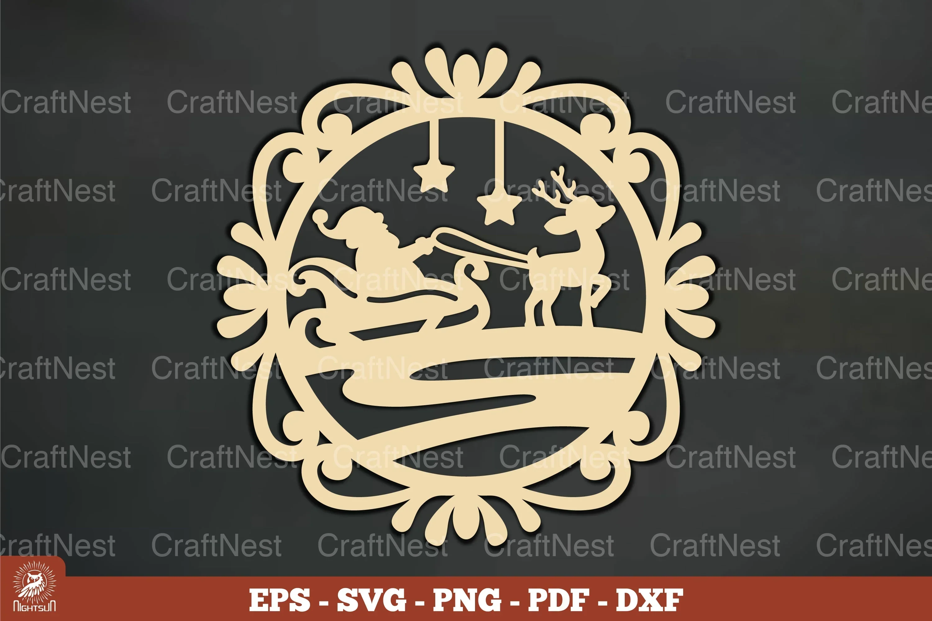 Vintage Santa Sleigh and Deer Ornament Clipart Bundle