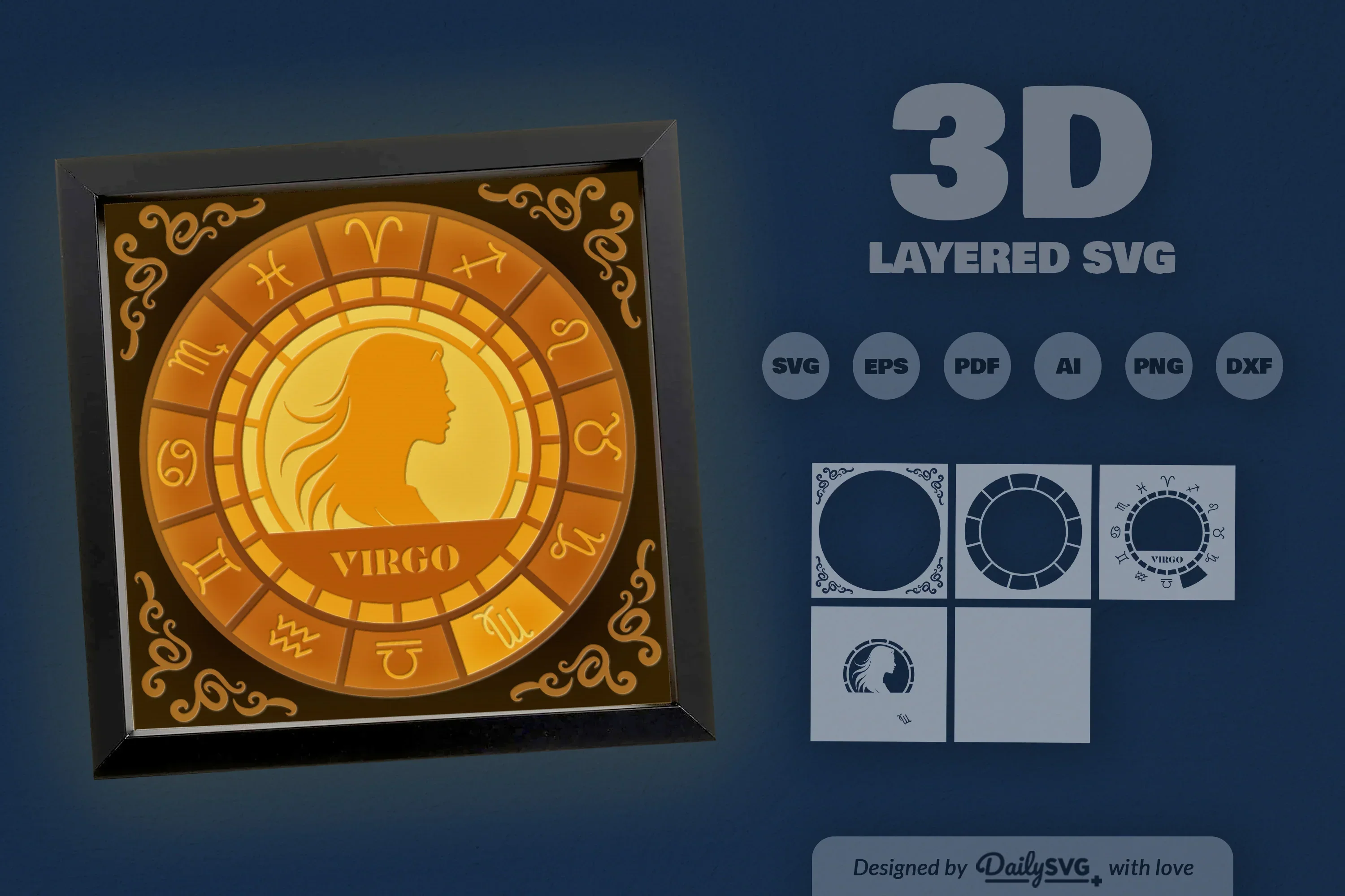 Virgo Zodiac 3D Shadow Box Papercut SVG Bundle - Image 3