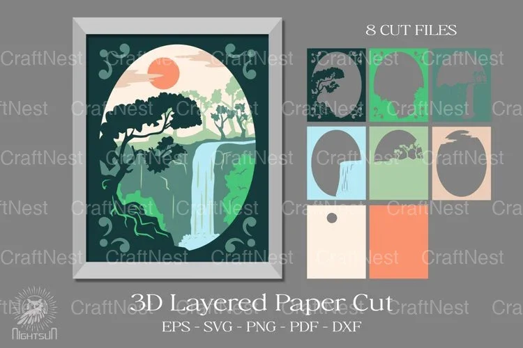 Waterfall 3D Layered Paper Cut Clipart Bundle