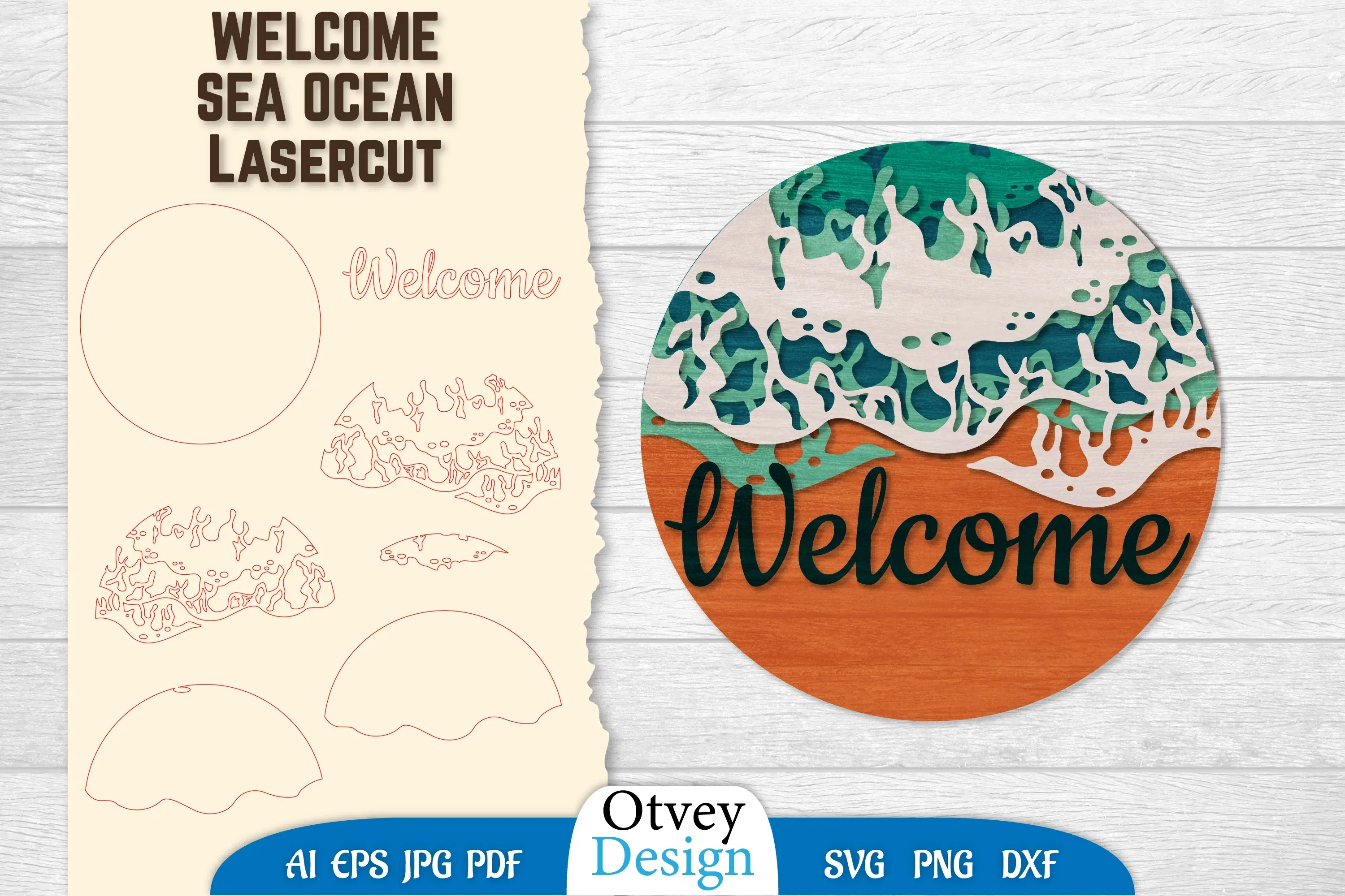 Welcome Sea Wave 3D Layered Lasercut SVG Bundle