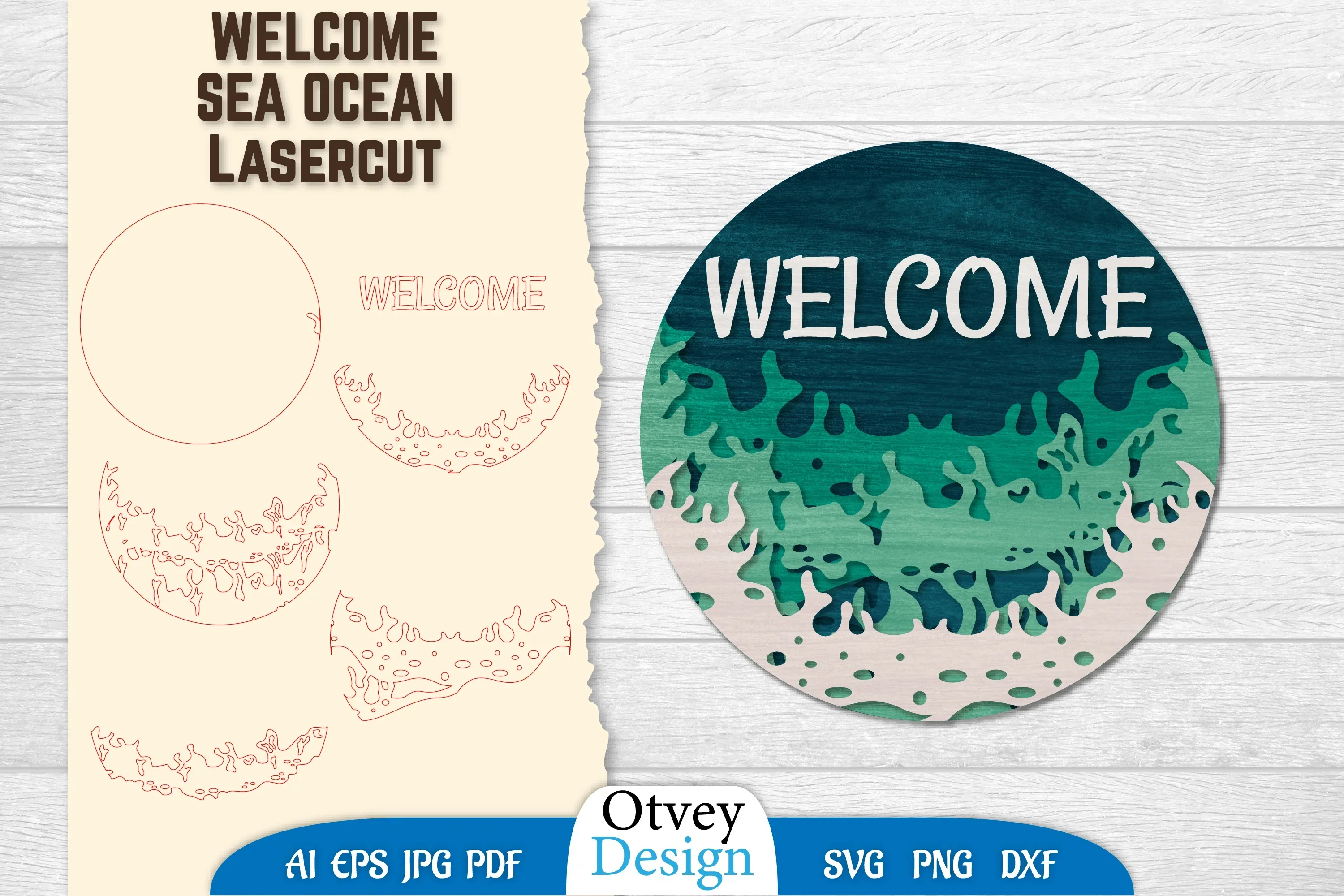 Welcome Sea Wave 3D Layered Lasercut SVG Bundle