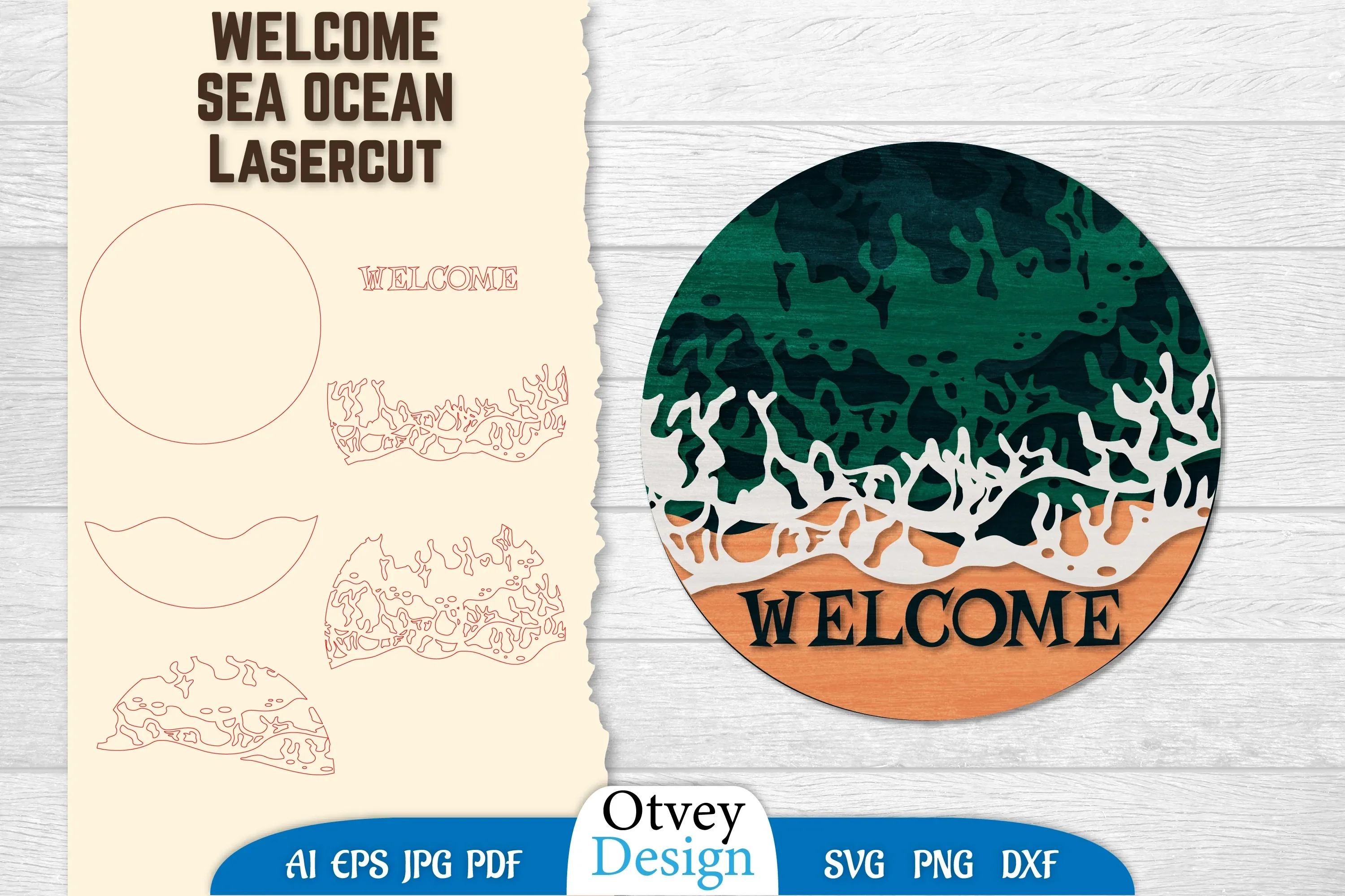 Welcome Sea Wave 3D Layered Lasercut SVG Bundle