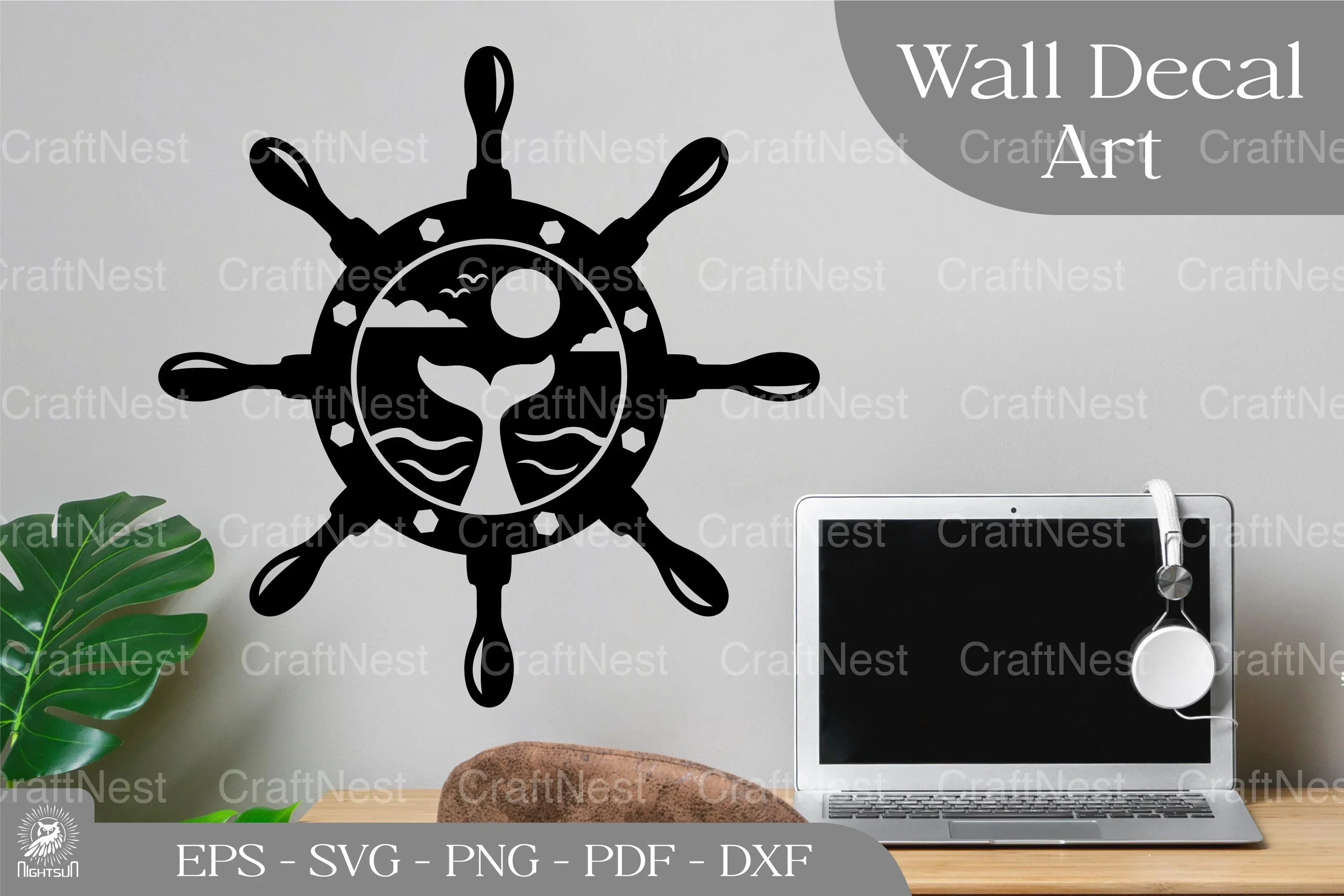 Whale Tail on Ship Wheel Wall Sticker Clipart Bundle