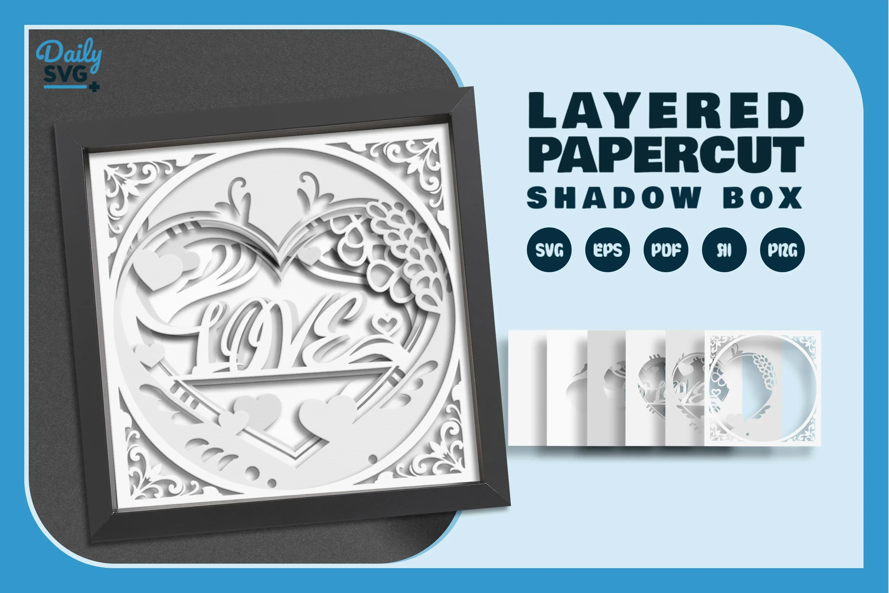 White Heart Valentine Papercut Shadow Box SVG Bundle - Image 2