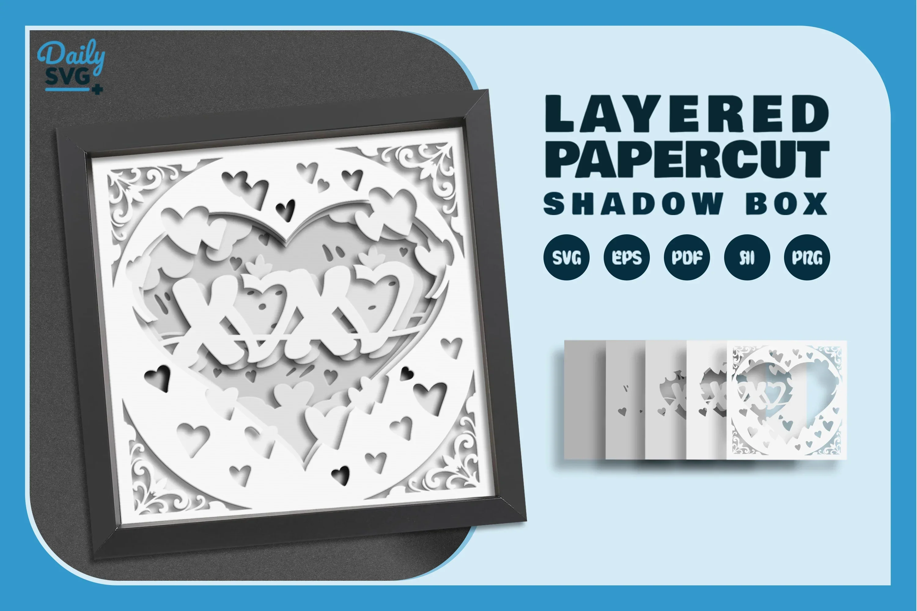White Heart XOXO Valentine Papercut SVG Bundle - Image 2