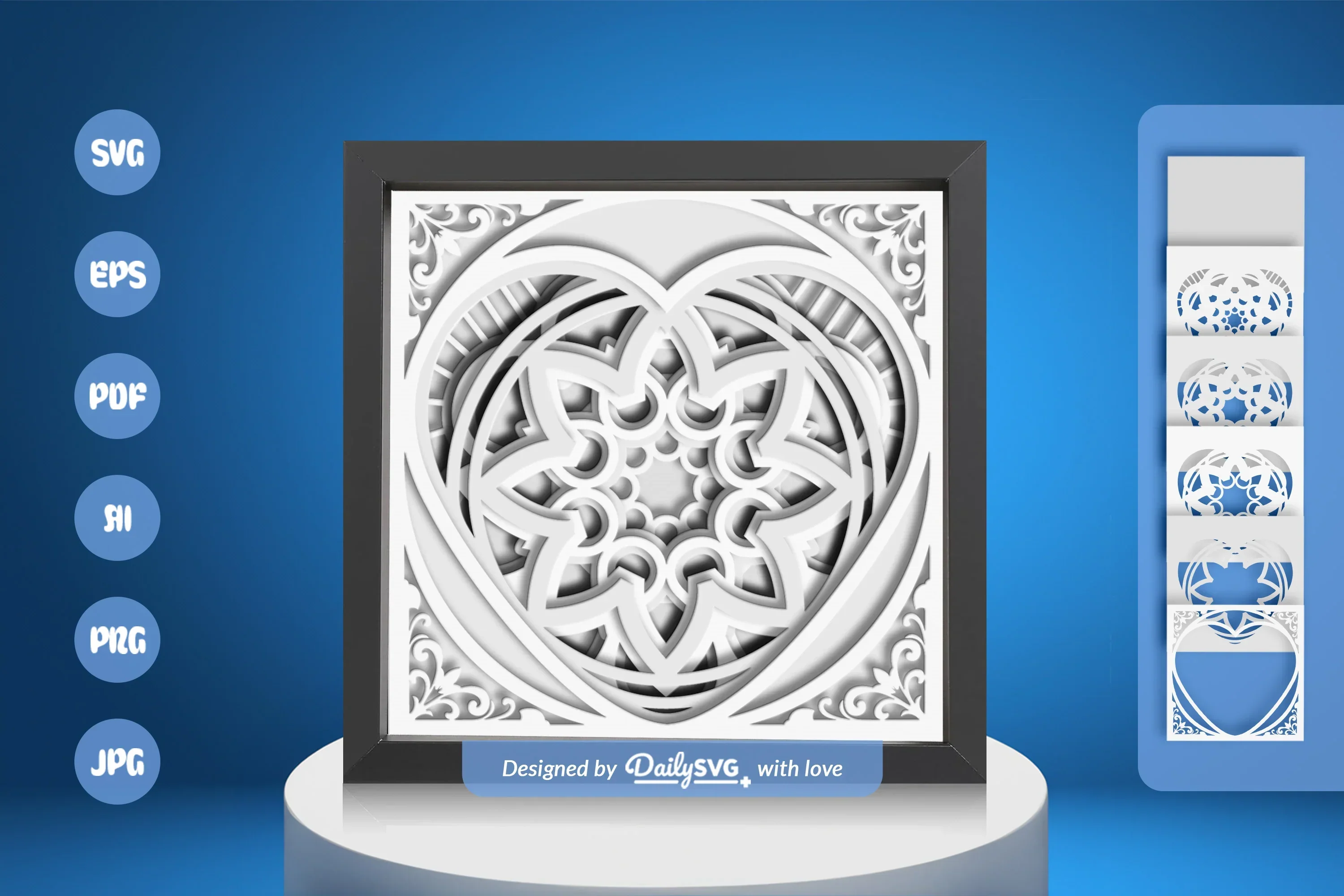 White Valentine's Mandala Heart Papercut SVG Bundle