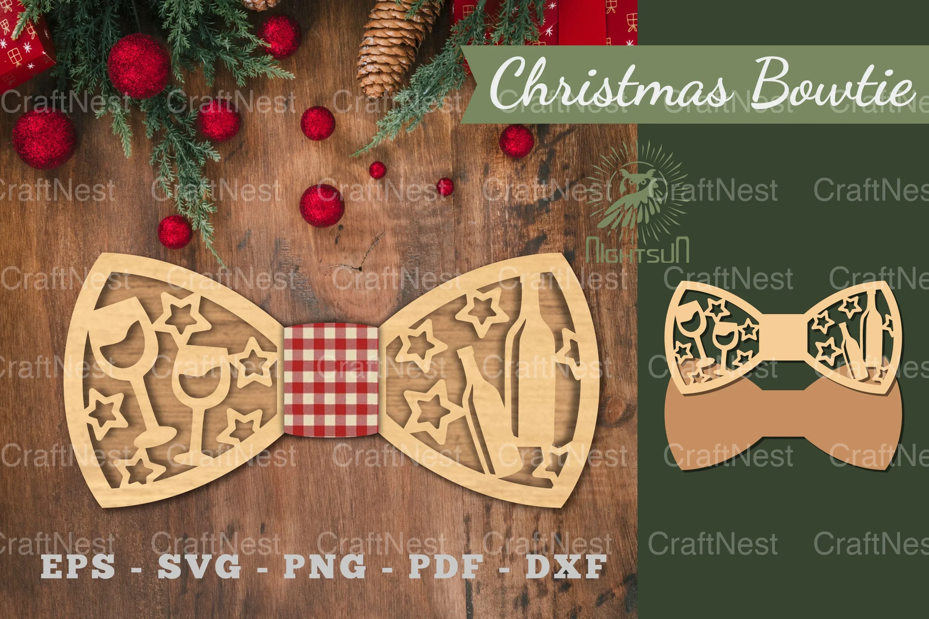 Wine Glass and Bottle Laser Cut Bowtie Clipart Bundle