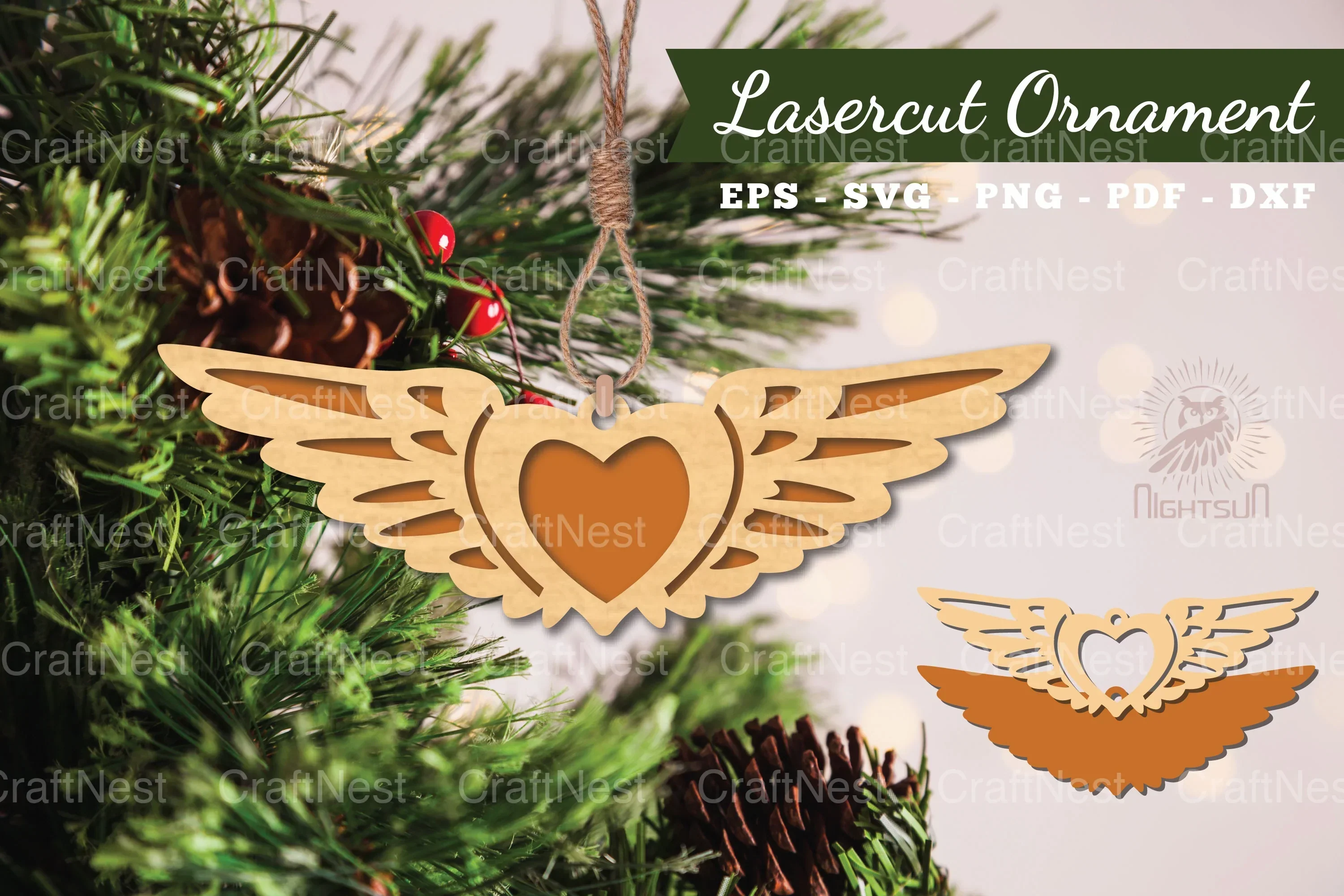 Wings Heart Laser Cut Ornament Clipart Bundle