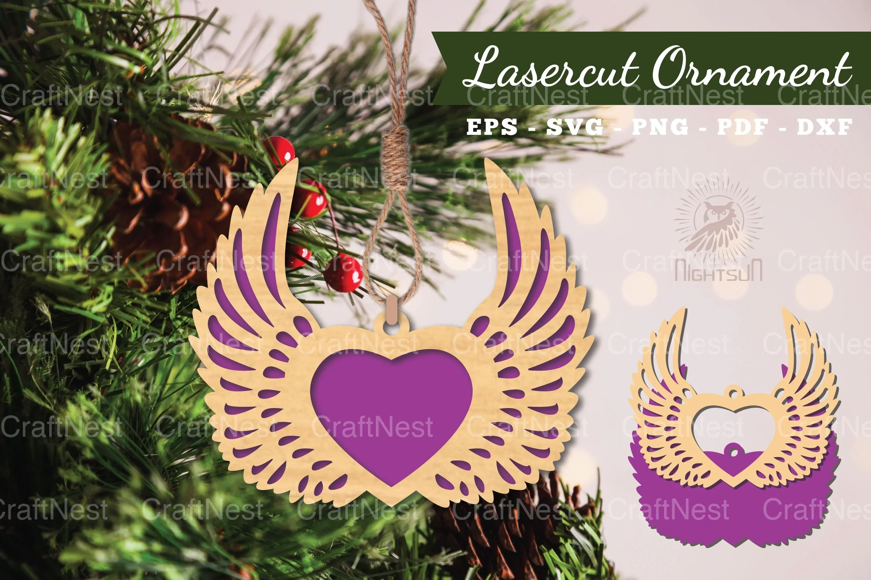 Wings Heart Laser Cut Ornament SVG Bundle