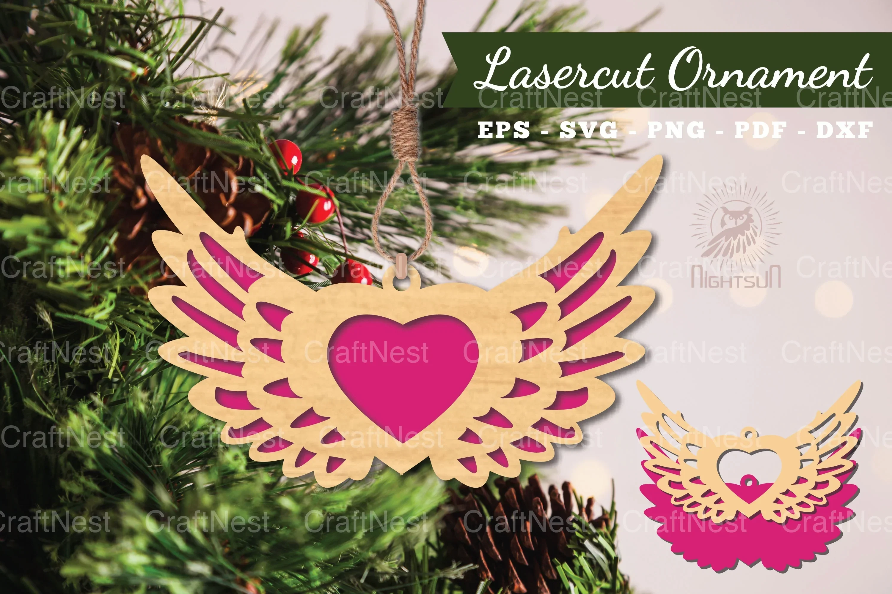 Wings Heart Laser Cut Ornament SVG Bundle