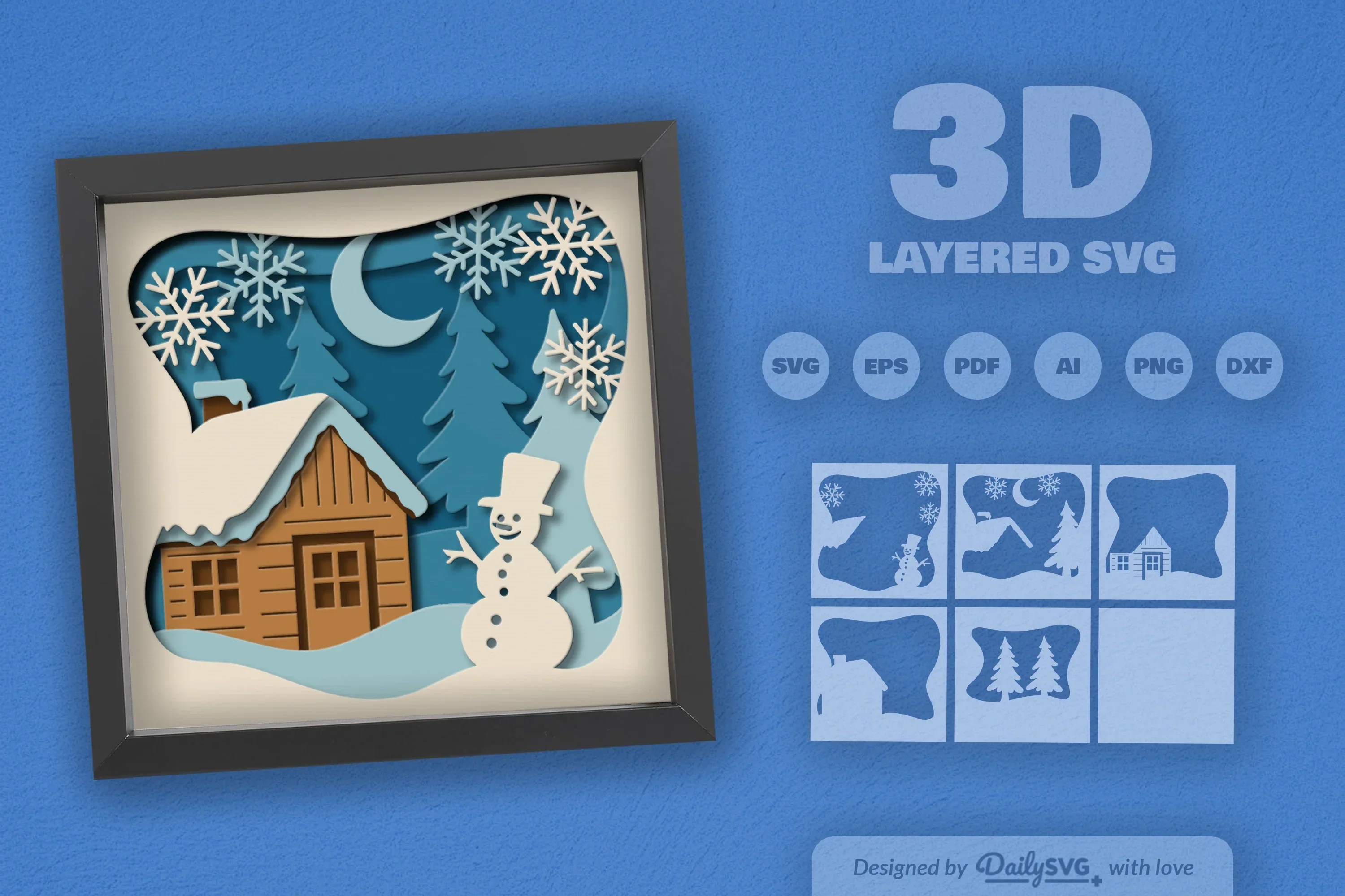 Winter Cabin Papercut SVG Bundle with Snowman - Image 2