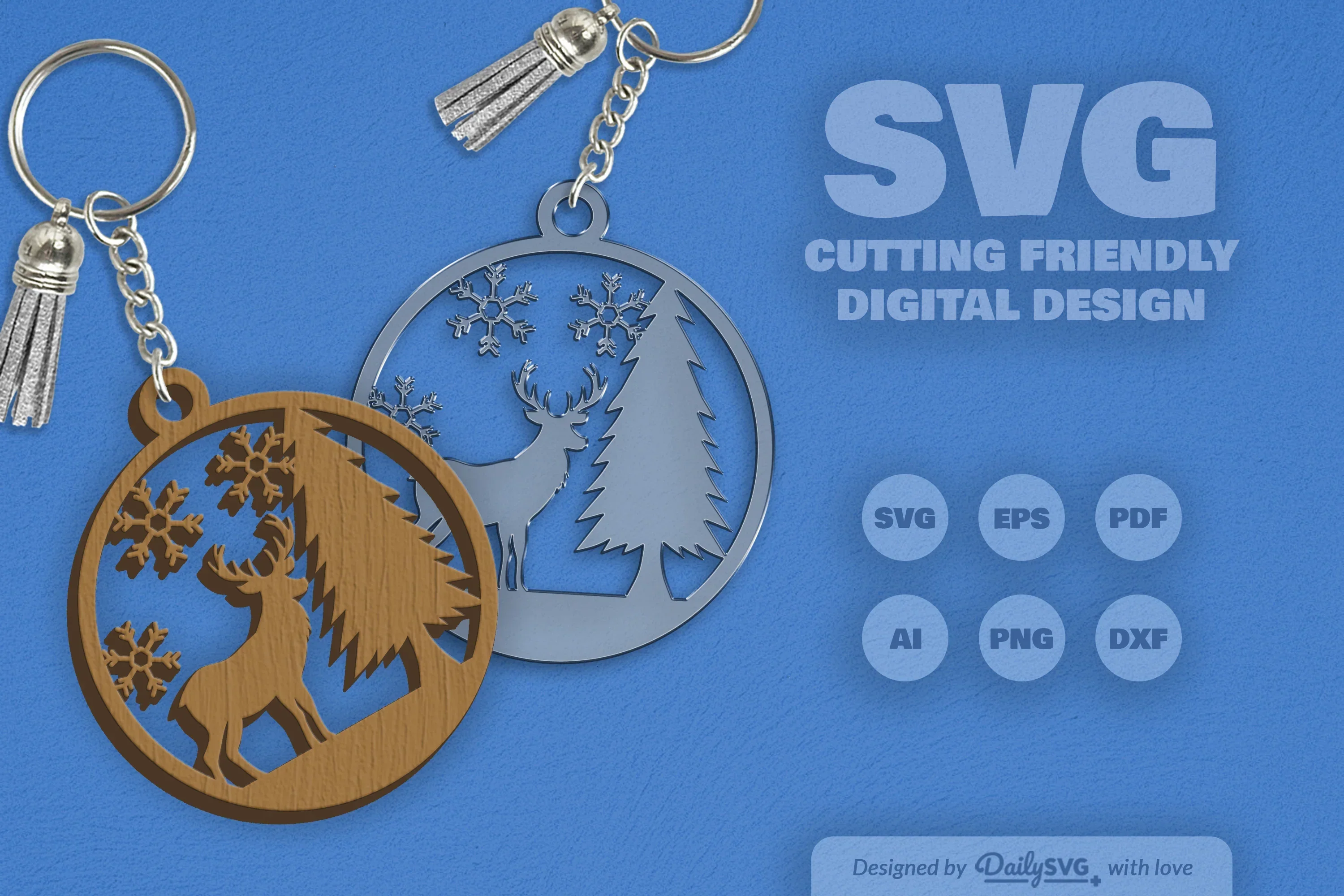 Winter Deer Keychain Clipart SVG Bundle - Image 3