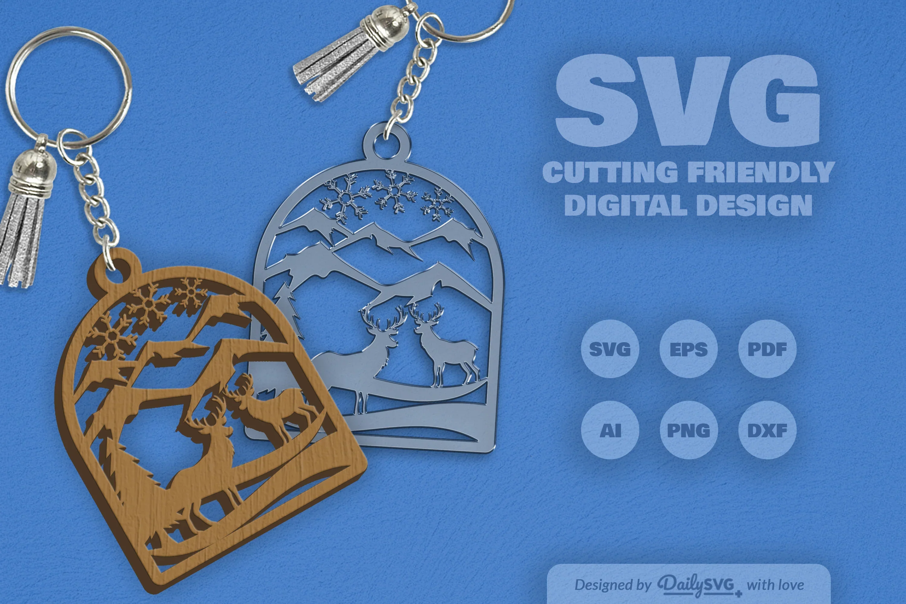 Winter Deer Keychain Clipart SVG Bundle - Image 9