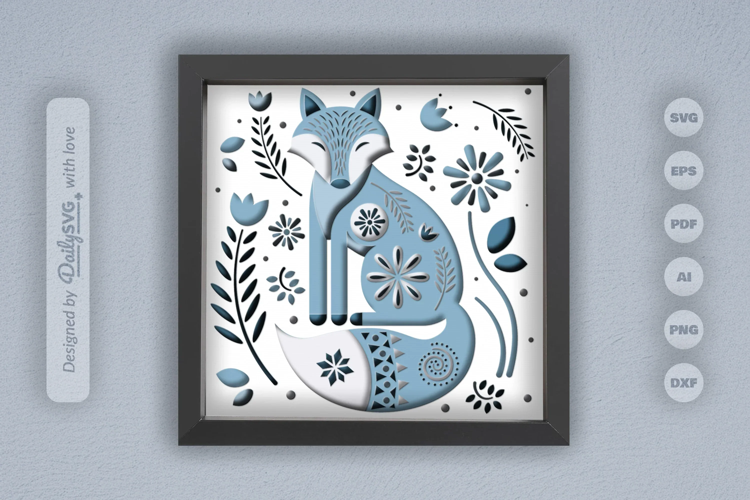 Winter Fox Folk Art Papercut SVG Bundle