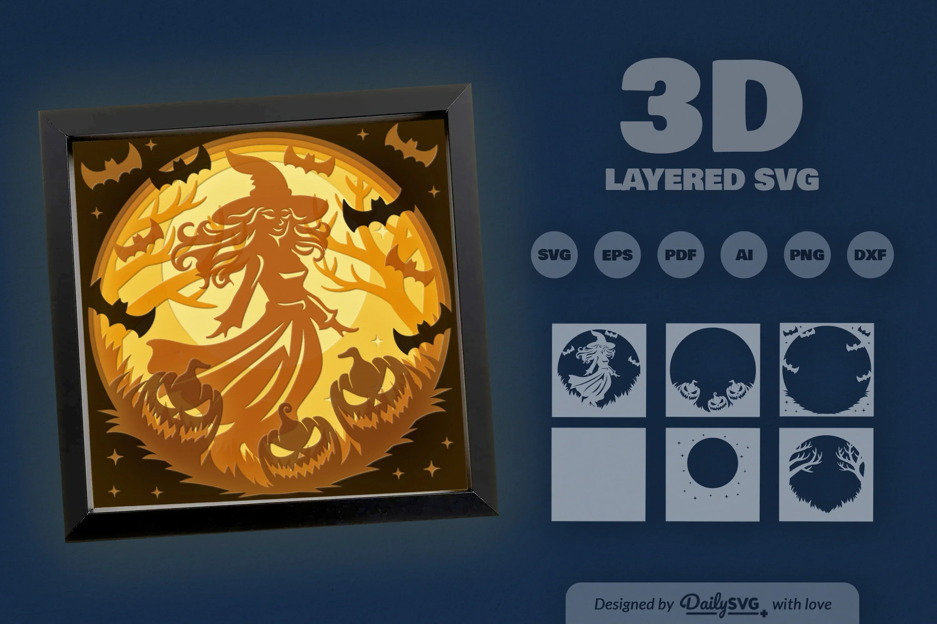 Witch in Halloween Night Papercut SVG Bundle - Image 3
