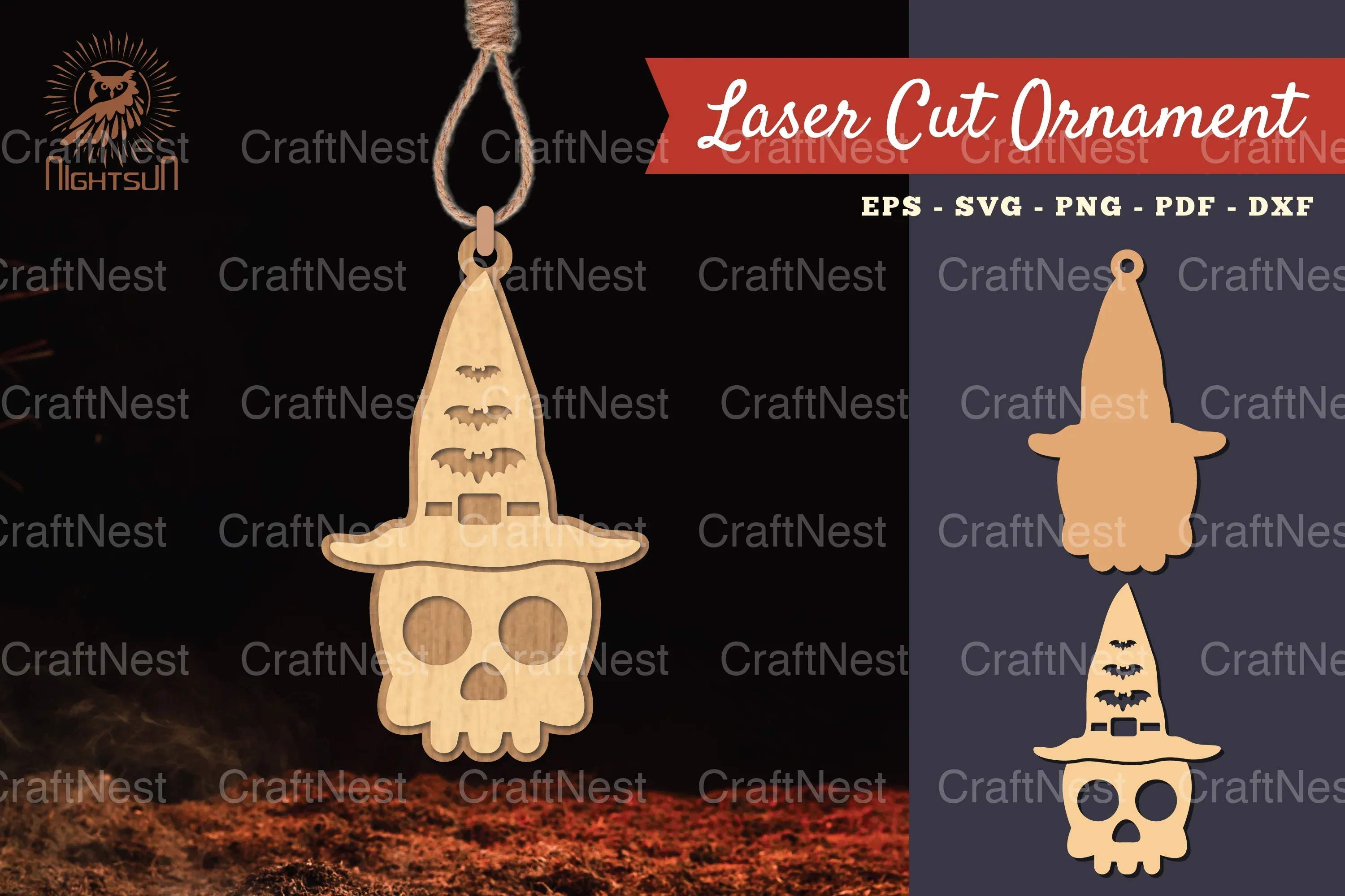 Witch Skull Lasercut Ornament Clipart Bundle