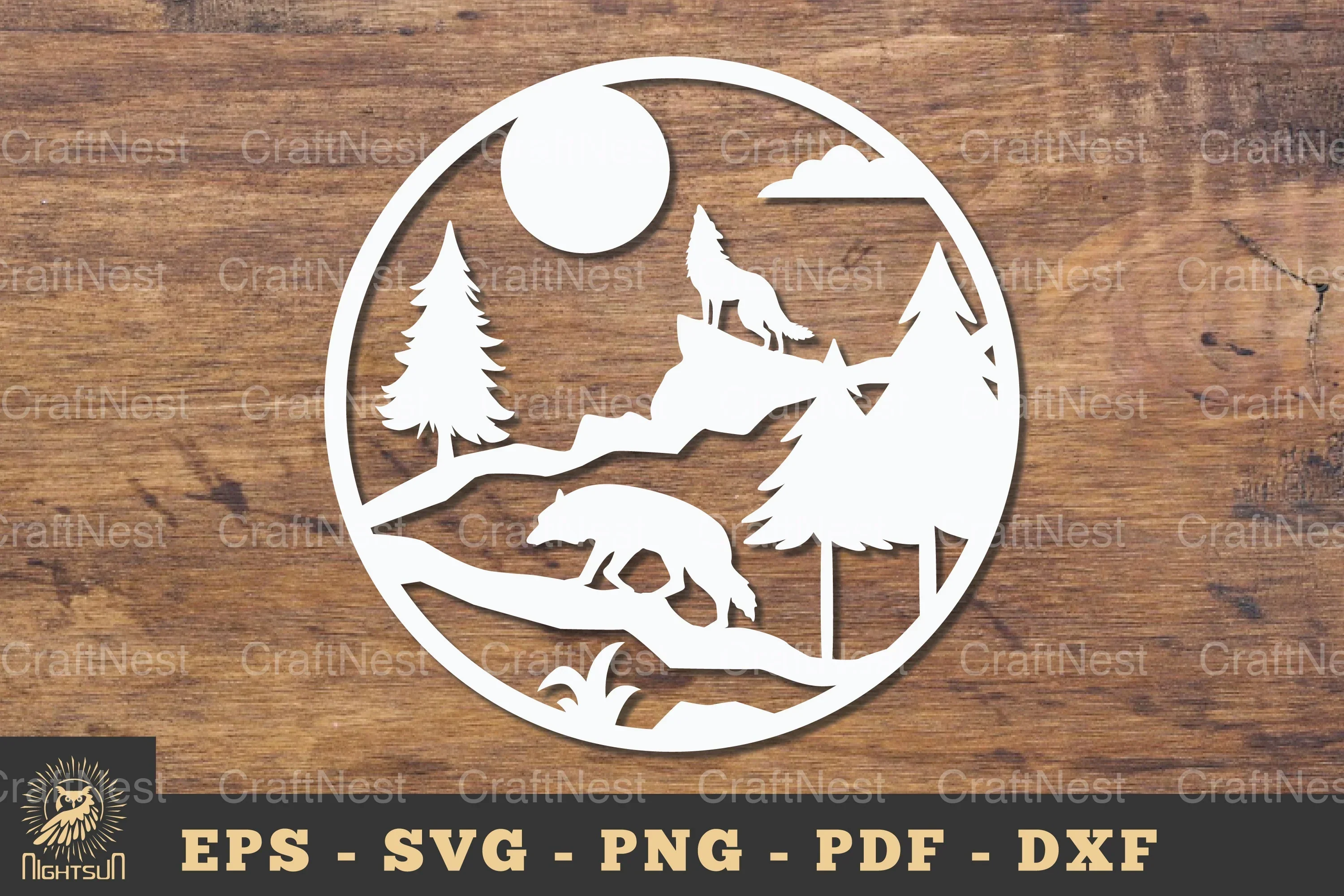 Wolf in Forest Papercut Clipart Bundle