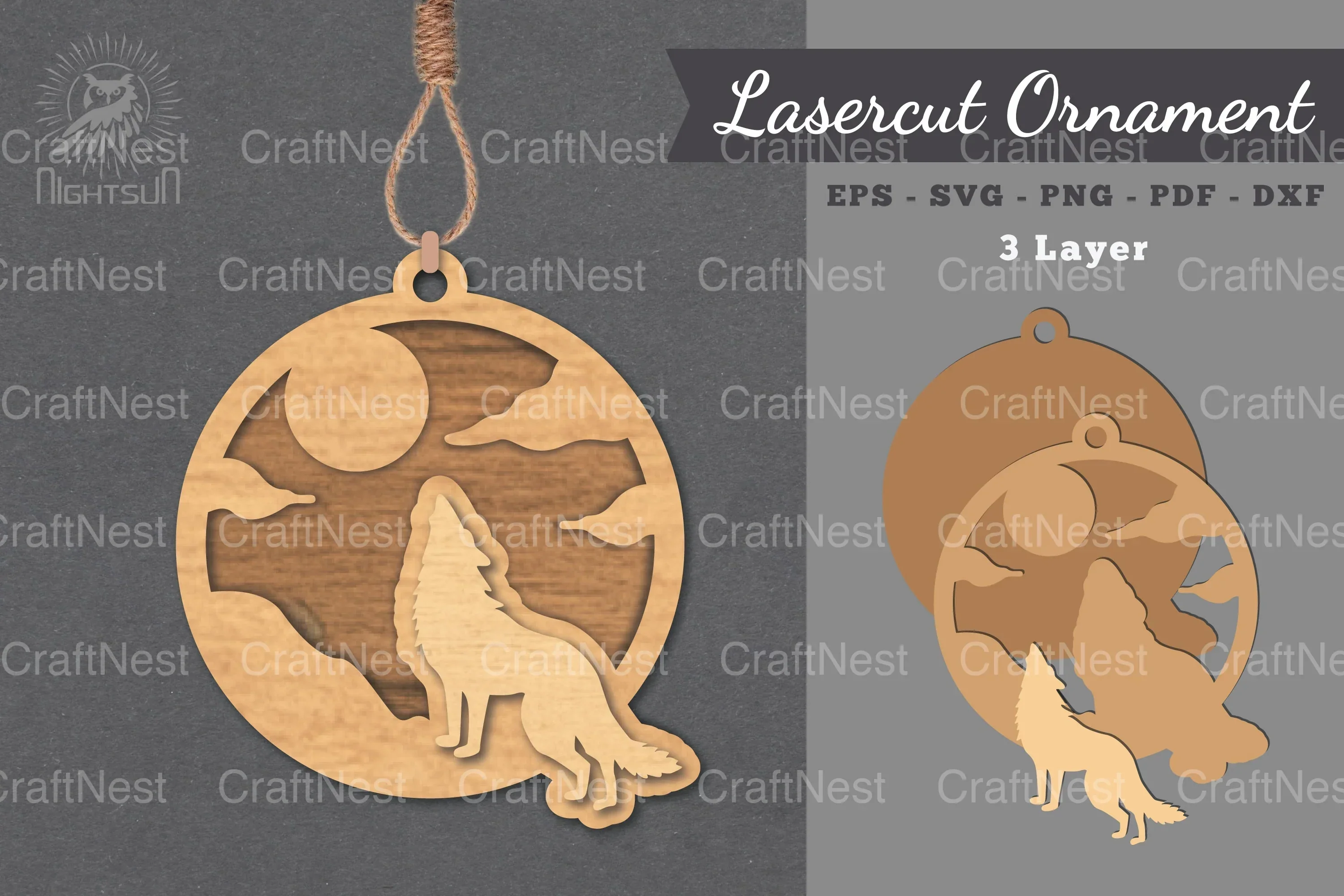 Wolf Laser Cut Ornament SVG Bundle