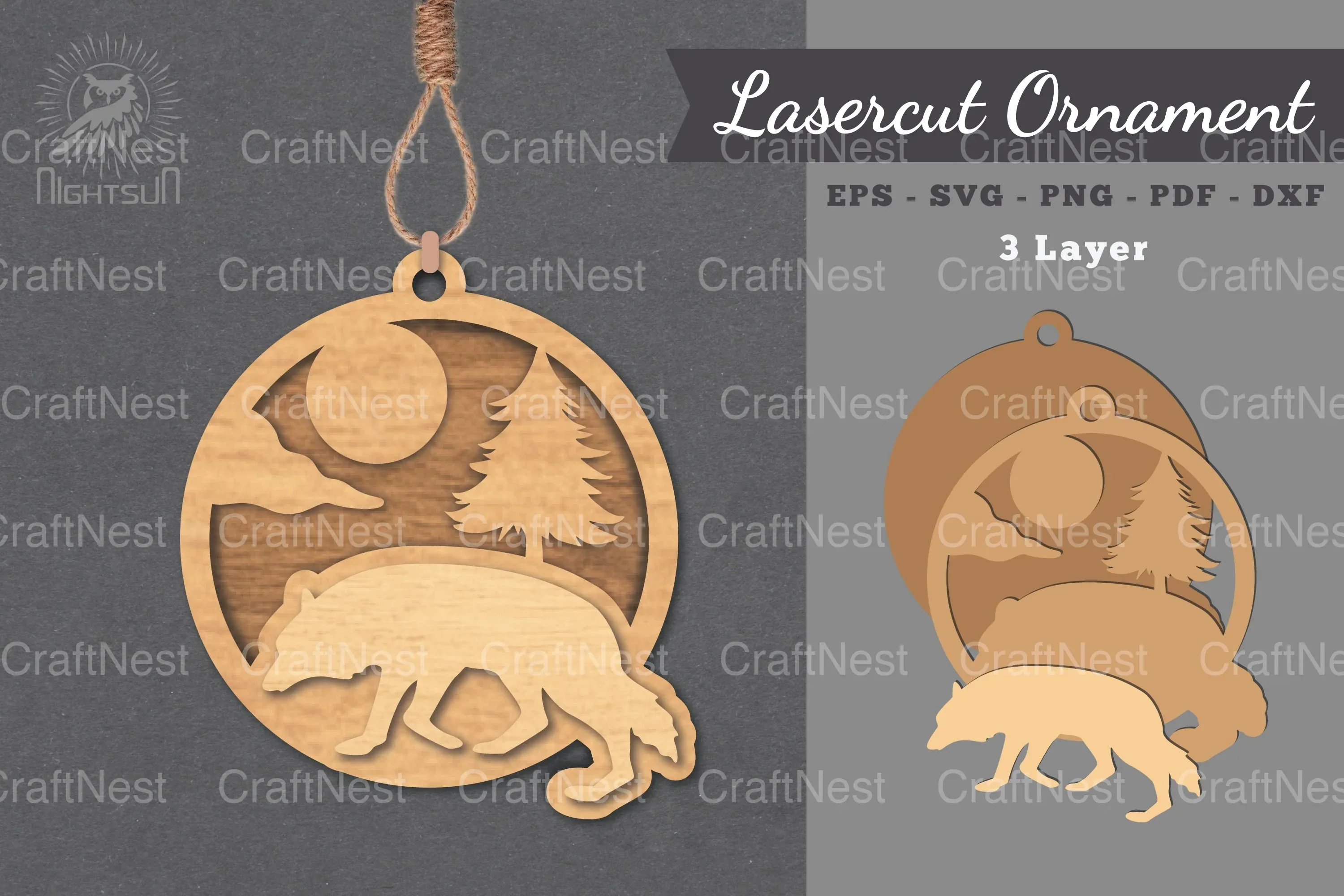 Wolf Laser Cut Ornament SVG Bundle