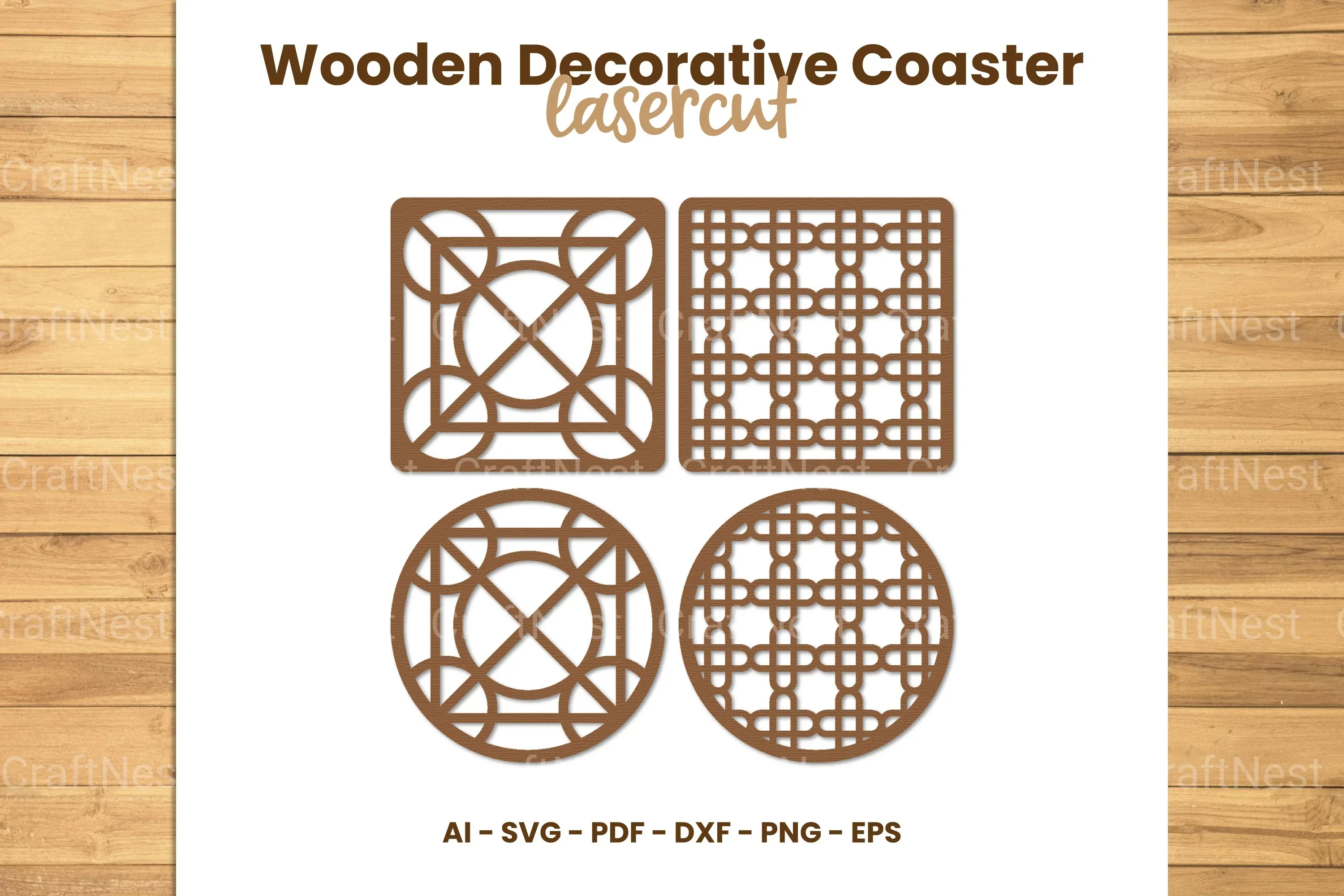 Wooden Decorative Coaster Lasercut Clipart Bundle