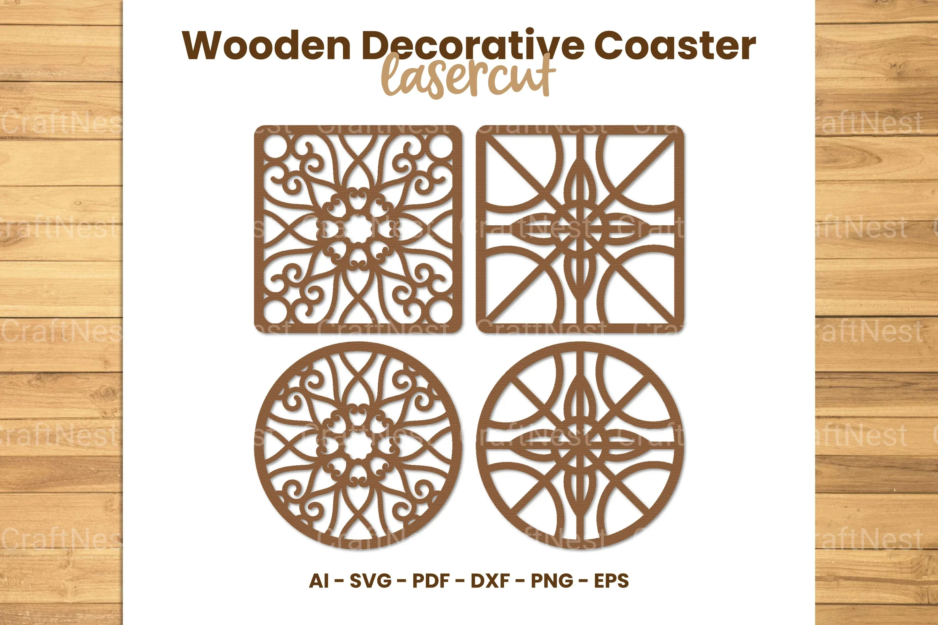 Wooden Decorative Coaster Lasercut SVG Bundle
