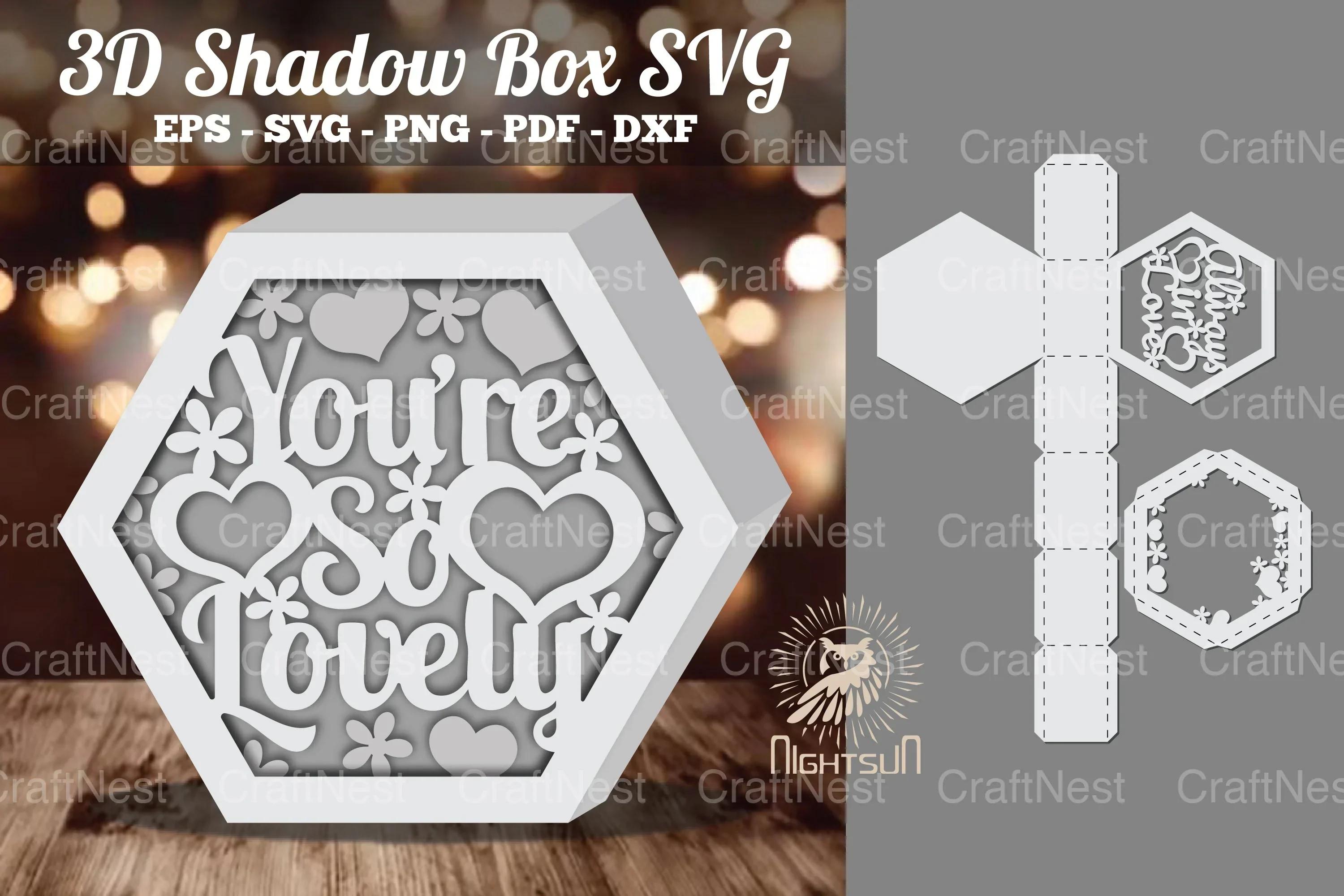 You're So Lovely Hexagon Shadow Box Clipart Bundle