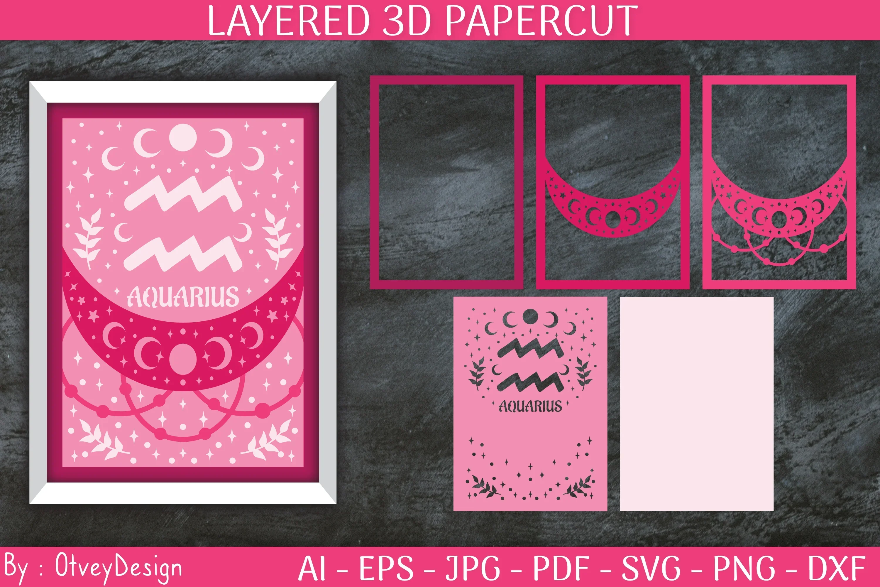 Zodiac Signs Celestial 3D Layered Papercut SVG Bundle